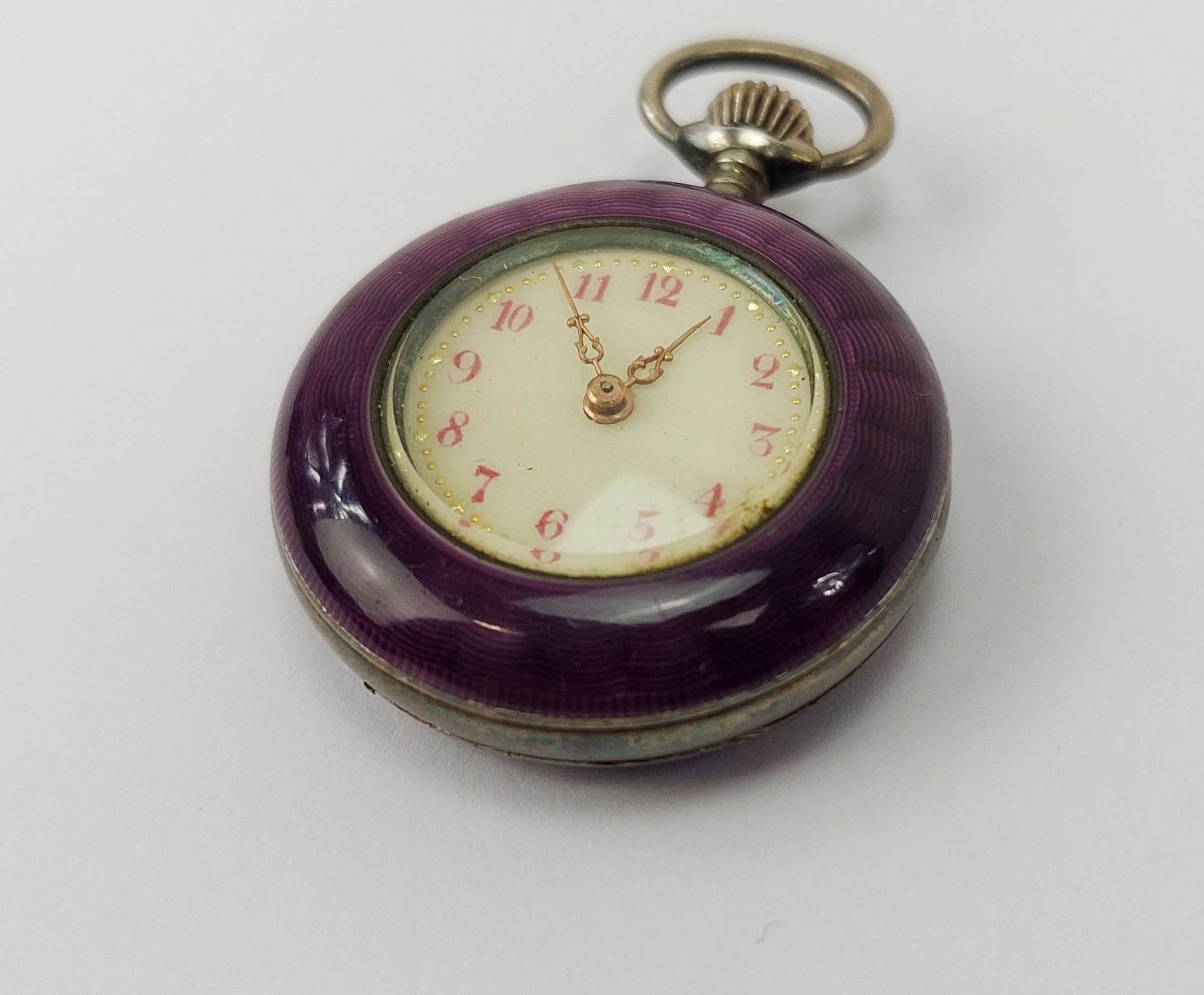 Ladies Guilloché Enamelled Manual Wind Pocket Watch - Image 4