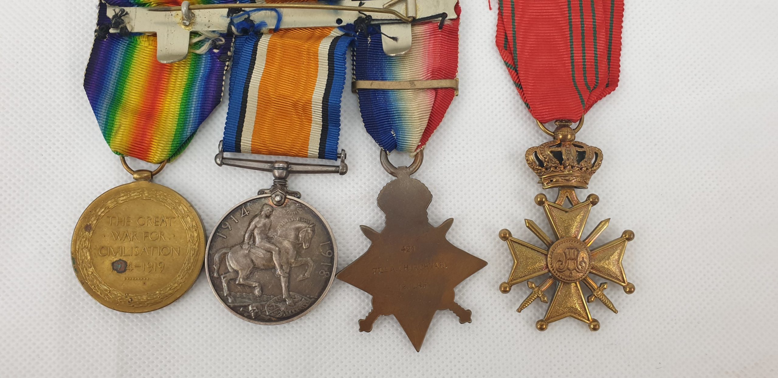 Low Numbered Private A. Churchman 12th Lancers WW1 1914 Mons Trio, Miniatures And Belgian Croix De Guerre - Image 3