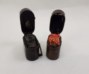 Pair Of Early 20th Century Travelling Inkwell And Match Holders