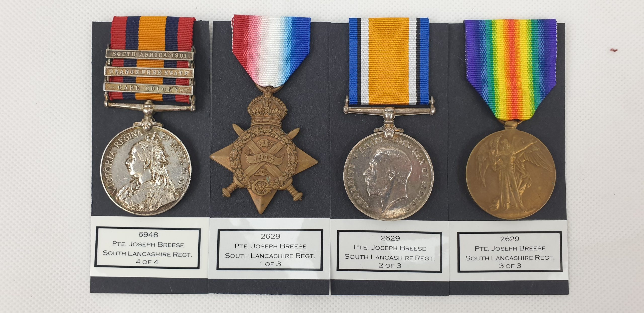 Private J. Breeze South Lancashire QSA South Africa Medal And WW1 1914 Trio