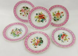 Set Of 6 Circa 1870 Hand Painted Hard Paste Porcelain Plates
