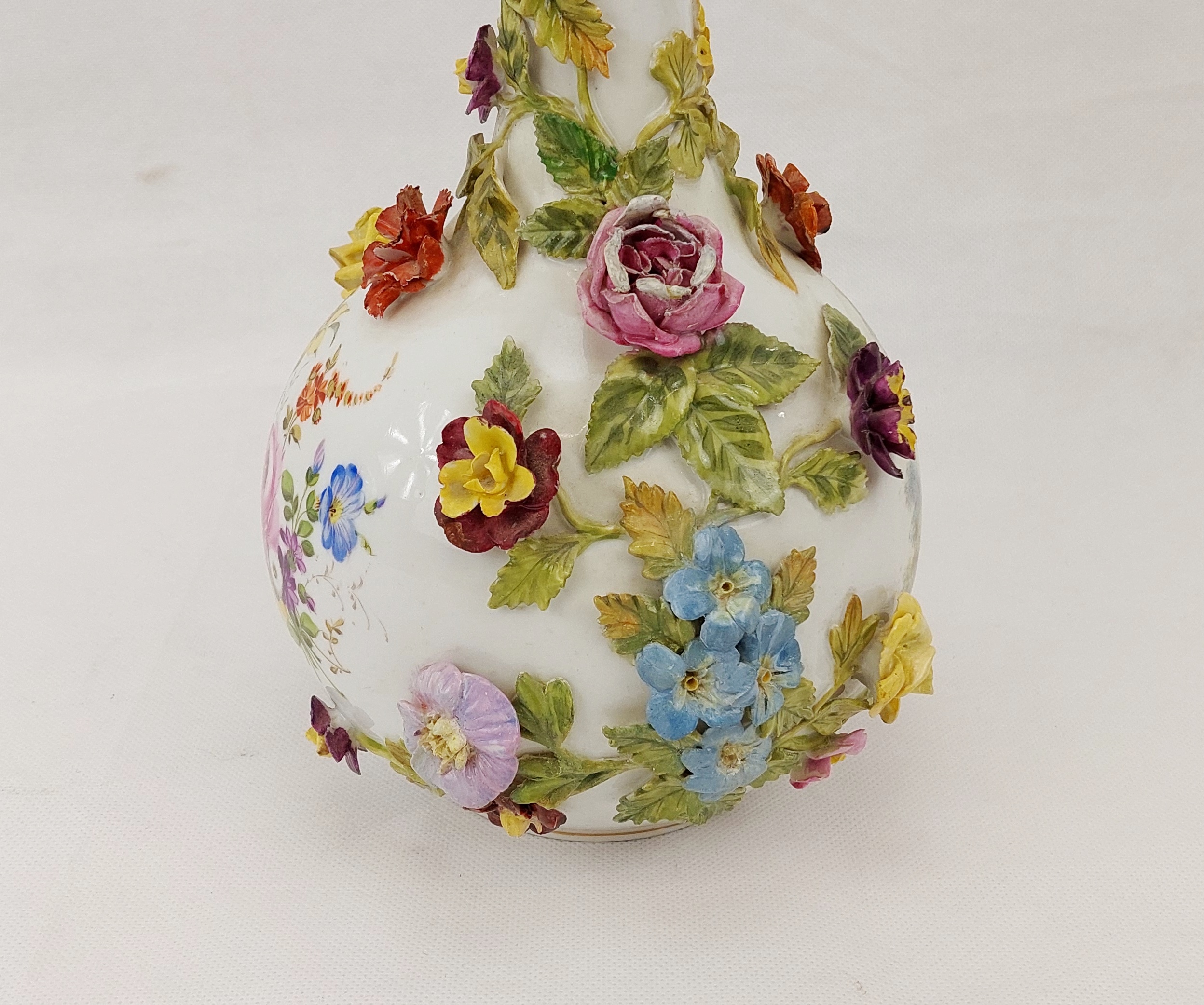 Circa 1895 Carl Thieme Of Potschappel Germany Flower Encrusted Vase - Image 11