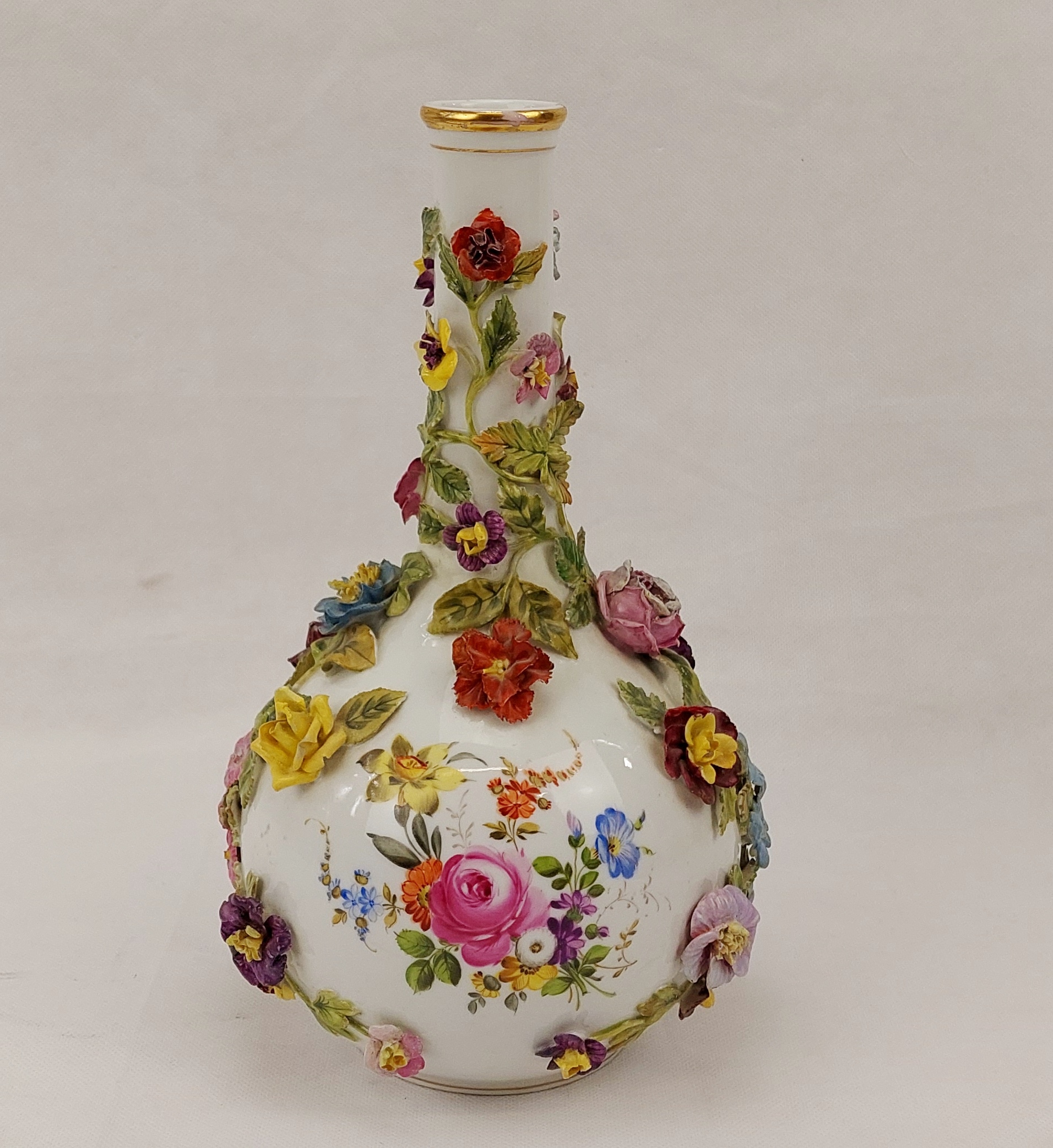Circa 1895 Carl Thieme Of Potschappel Germany Flower Encrusted Vase - Image 2