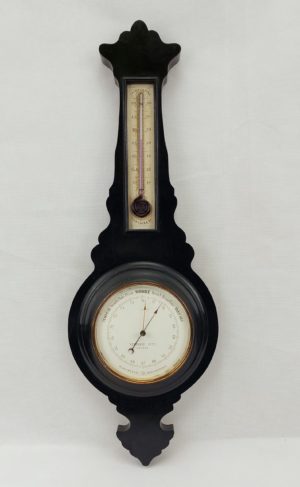 Circa 1900 French Oak Aneroid Banjo Barometer And Thermometer