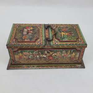 Huntley And Palmers Biscuit Tin In The Shape Of A Tea Caddy With Embossed Medieval Designs
