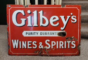 Gilbeys Wines & Spirits Enamel On Tin Advertising Sign*