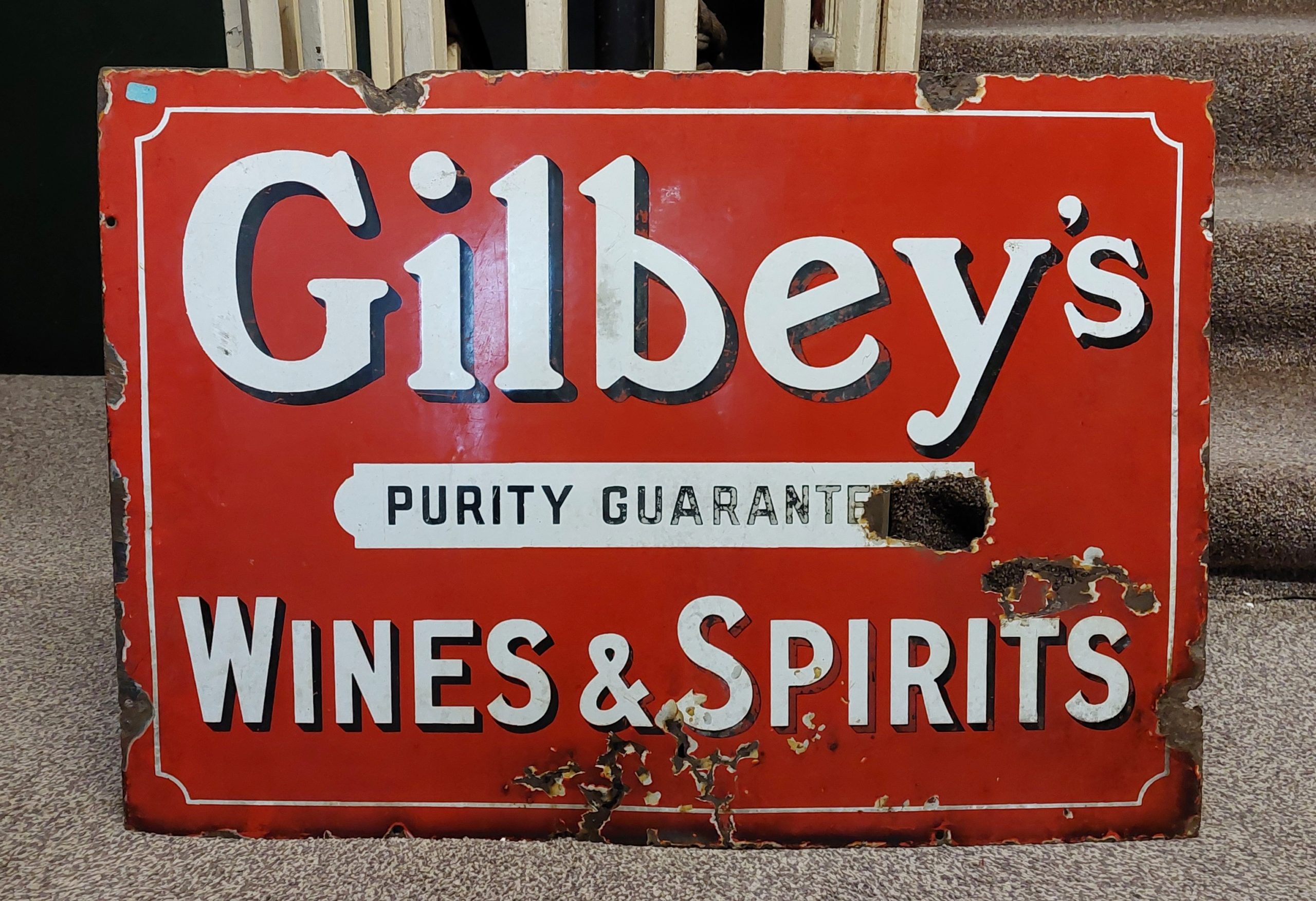 Gilbeys Wines & Spirits Enamel On Tin Advertising Sign*