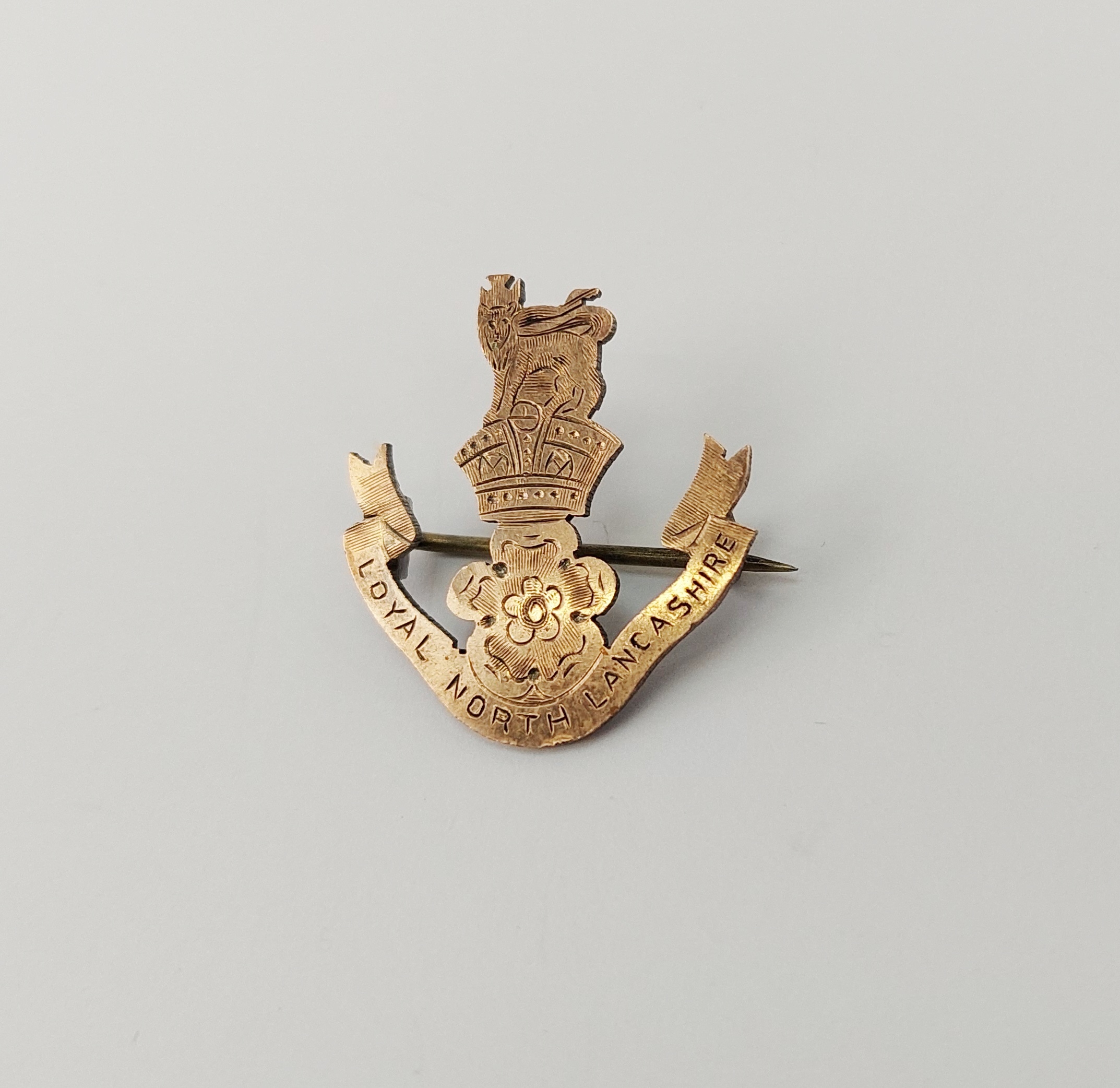 WW1 Loyal North Lancashire Gold Faced Sterling Silver Sweetheart Badge