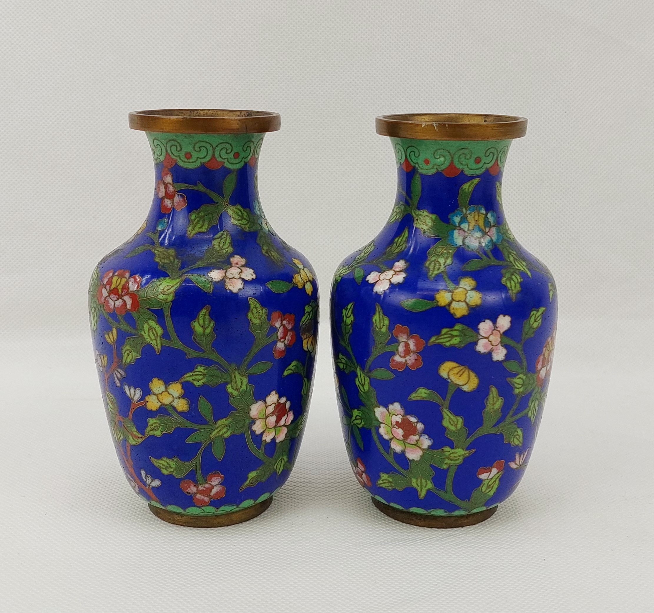 Pair Of Small Recent Chinese Cloissone Vases