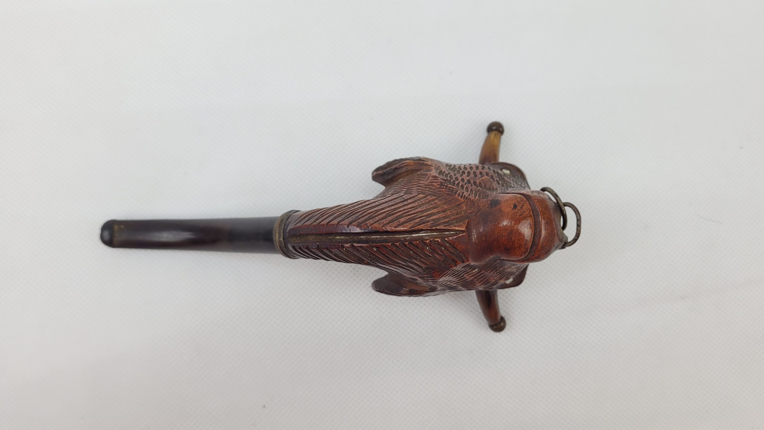 Vintage Carved Bulls Head Wood Pipe With Original Chain - Image 4