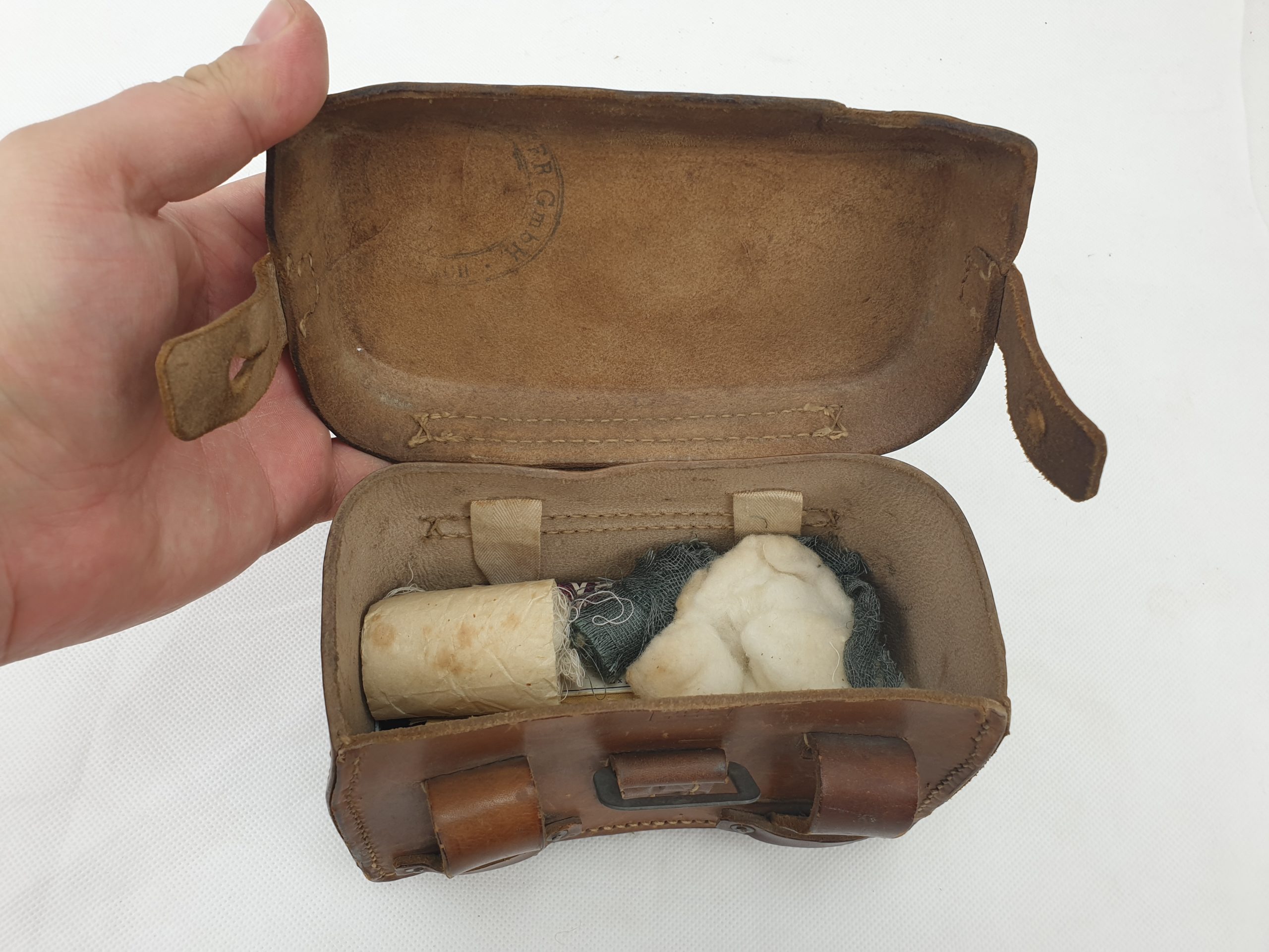 WW2 1944 German Army Medics First Aid Leather Pouch And Contents Made By Karl Bollmann