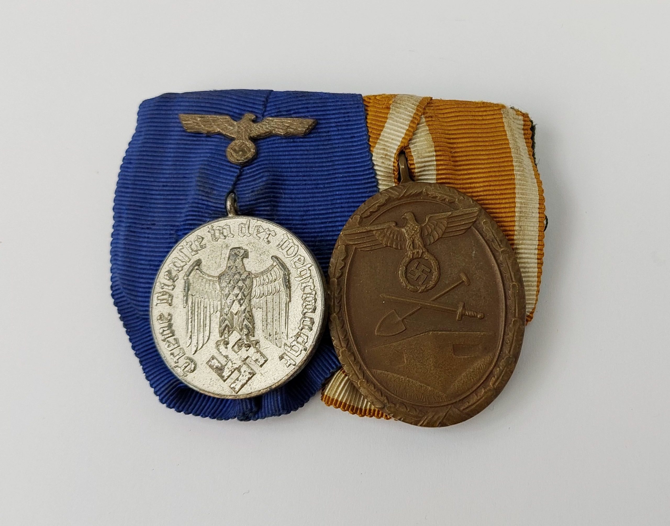 WW2 German 4 Years Long Service And West Wall Court Mounted Medal Pair