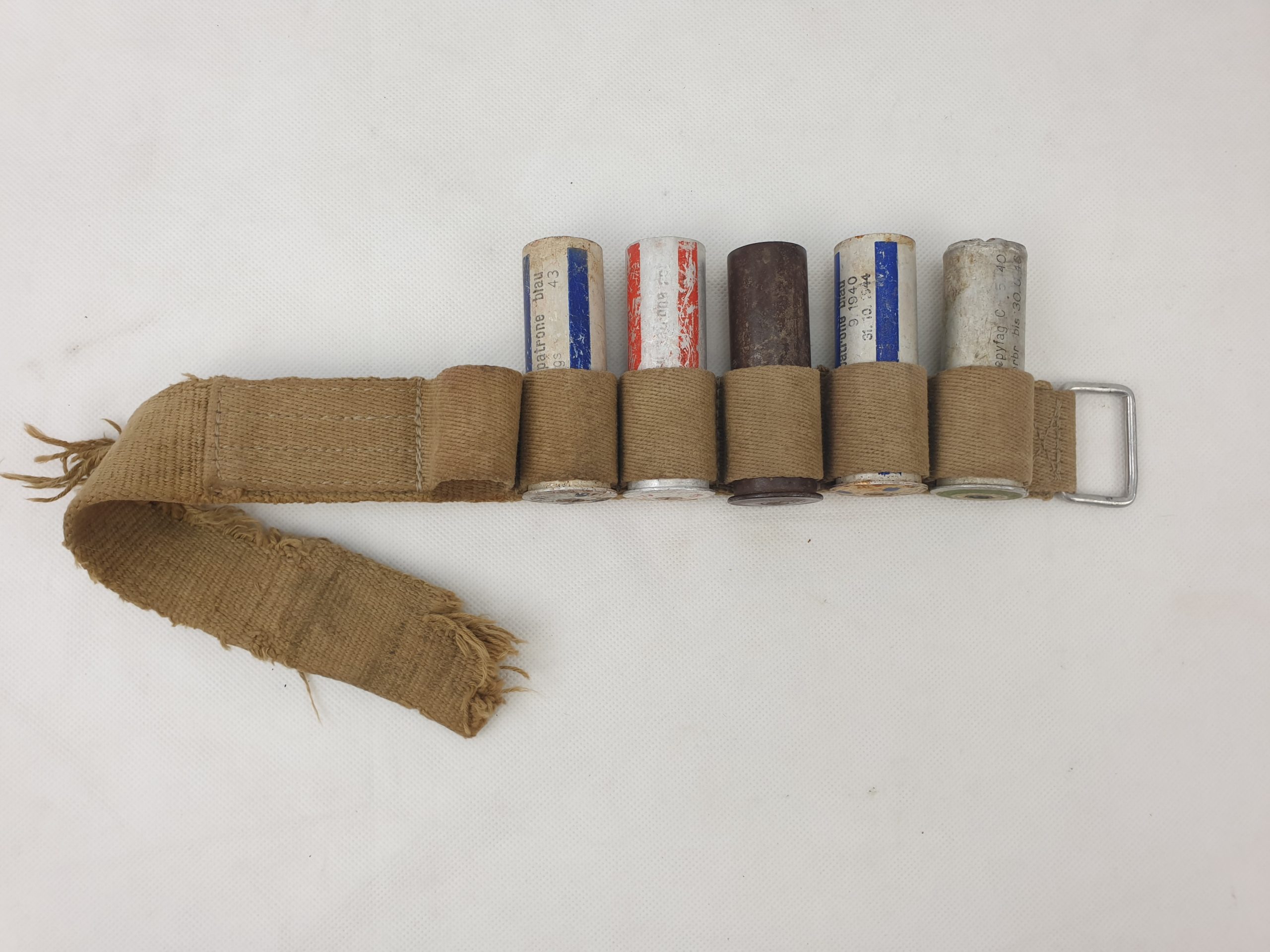 WW2 German Flare Pistol Belt With 5 Inert Used Cartridges