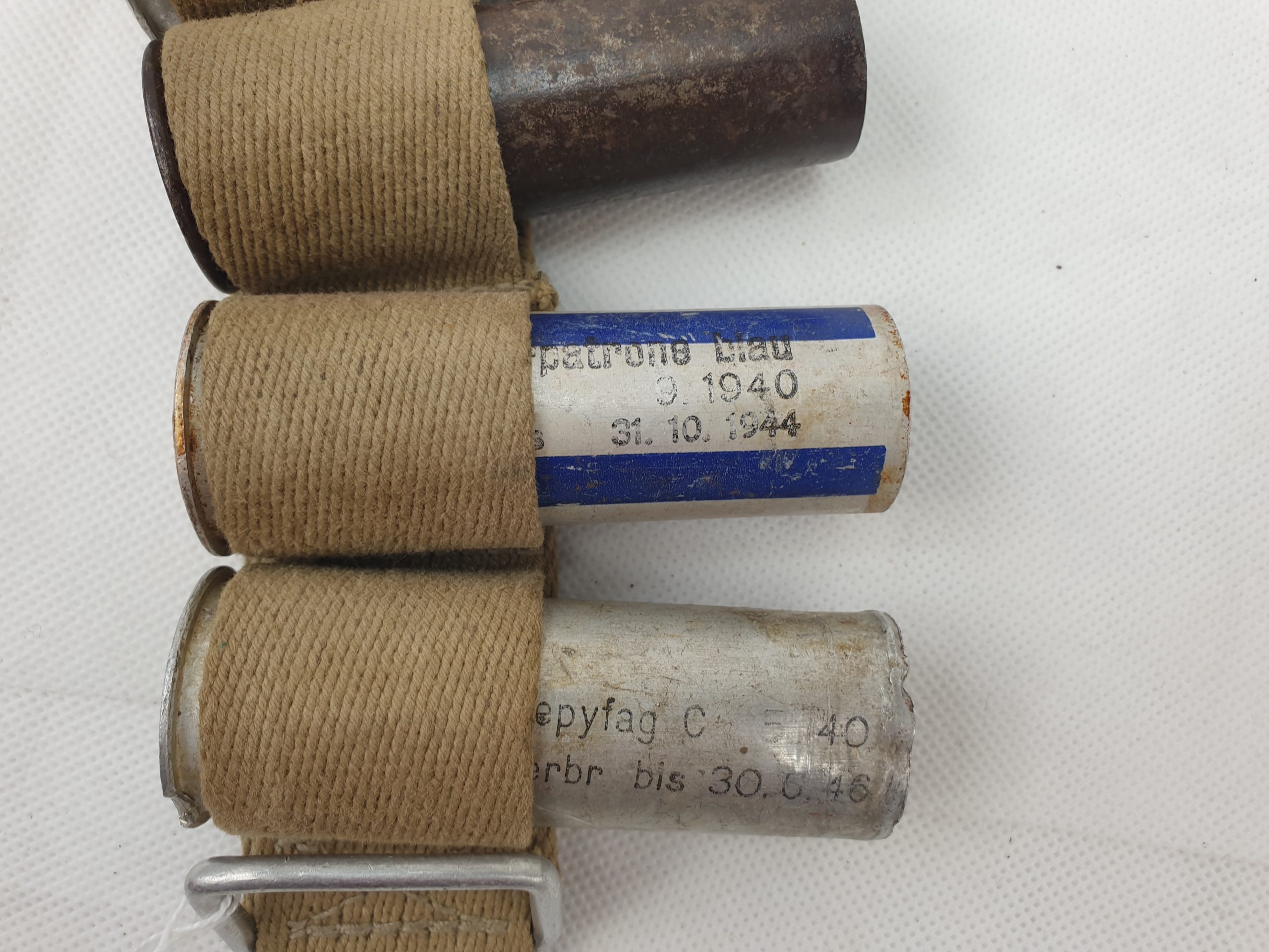 WW2 German Flare Pistol Belt With 5 Inert Used Cartridges - Image 7