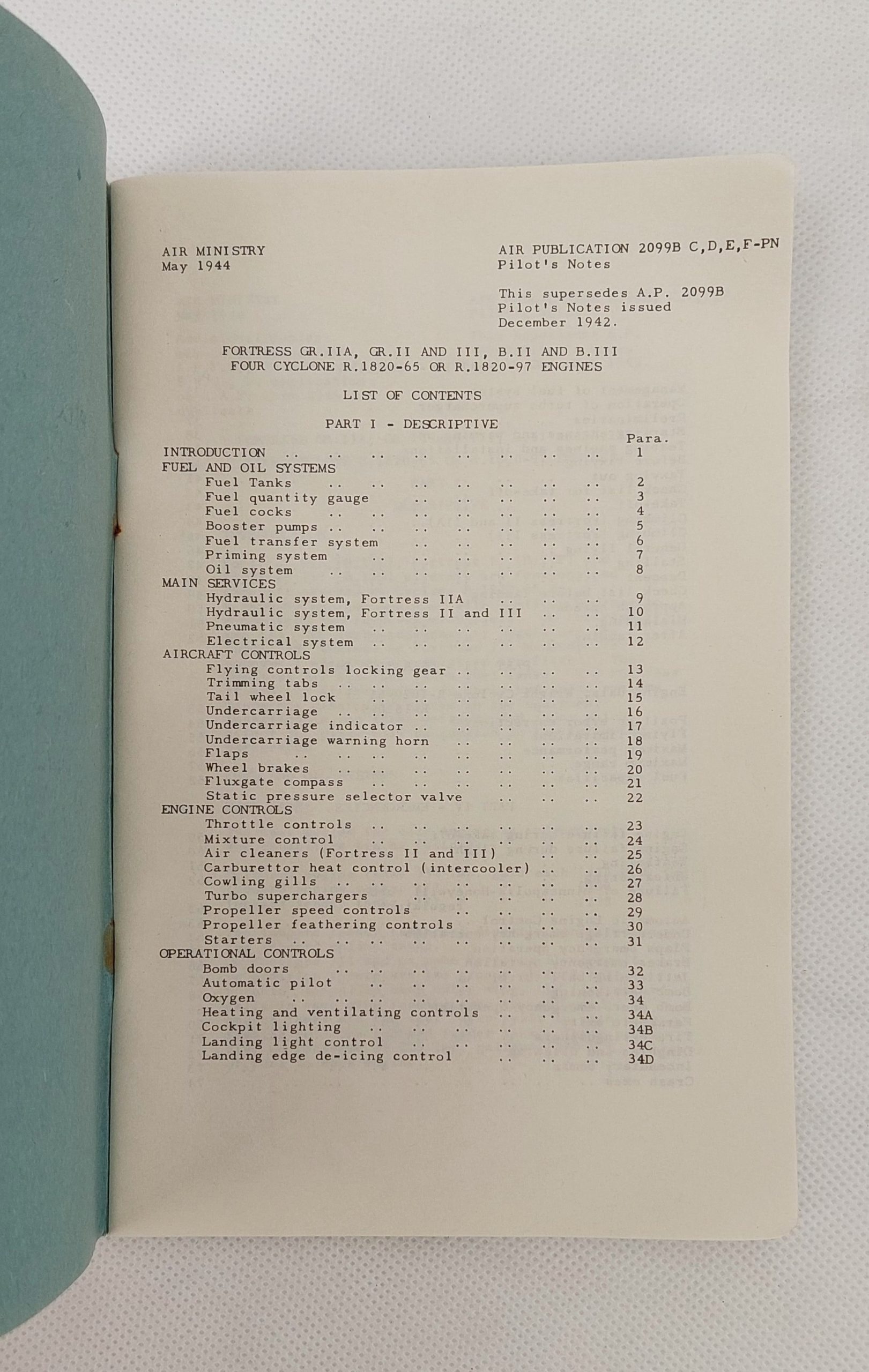 Air Ministry 1944 Booklet Of Pilots Notes For Flying The B17 Flying Fortress GRIIA GRII GRIII BII And BIII No 1 - Image 2