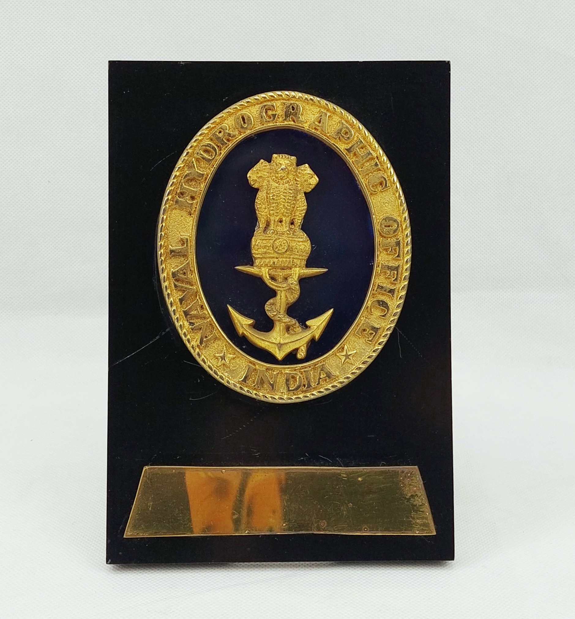 Brass India Naval Hydrographic Plaque On Easel Stand