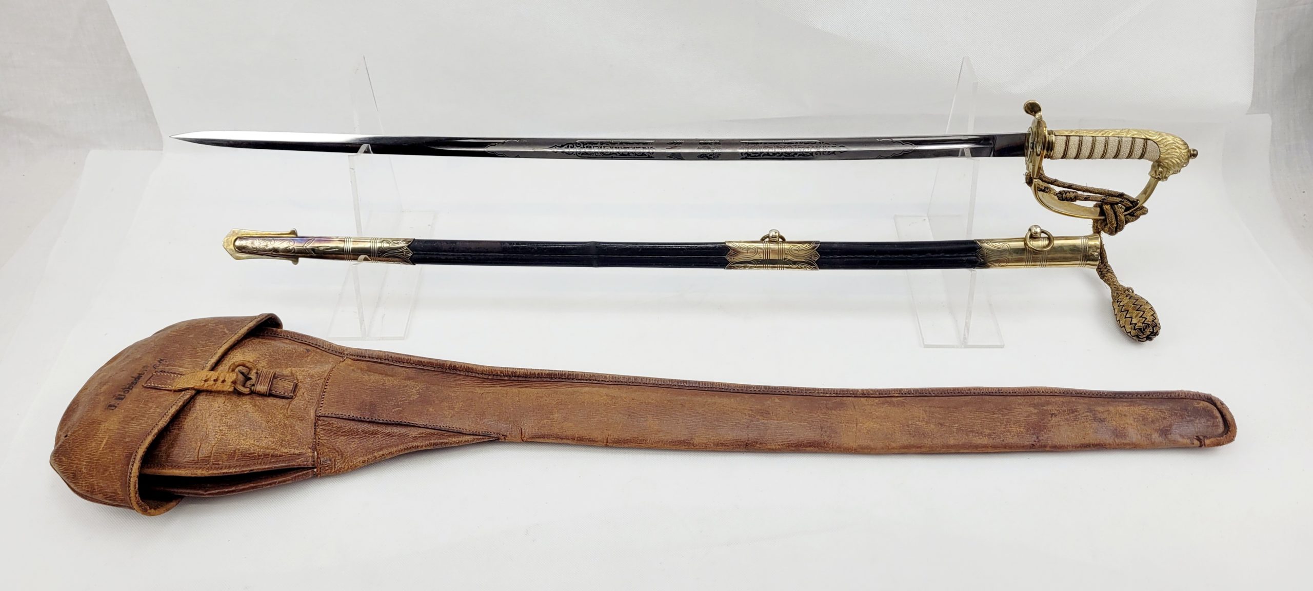 Excellent KGV Royal Navy 1827 Pattern Officers Sword, Sword Knot, Scabbard And Sword Bag