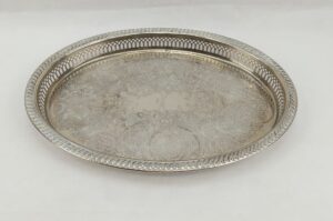 Handsome Large Silver Plated Tray By JMR With Scrollwork And Pierced Sides*