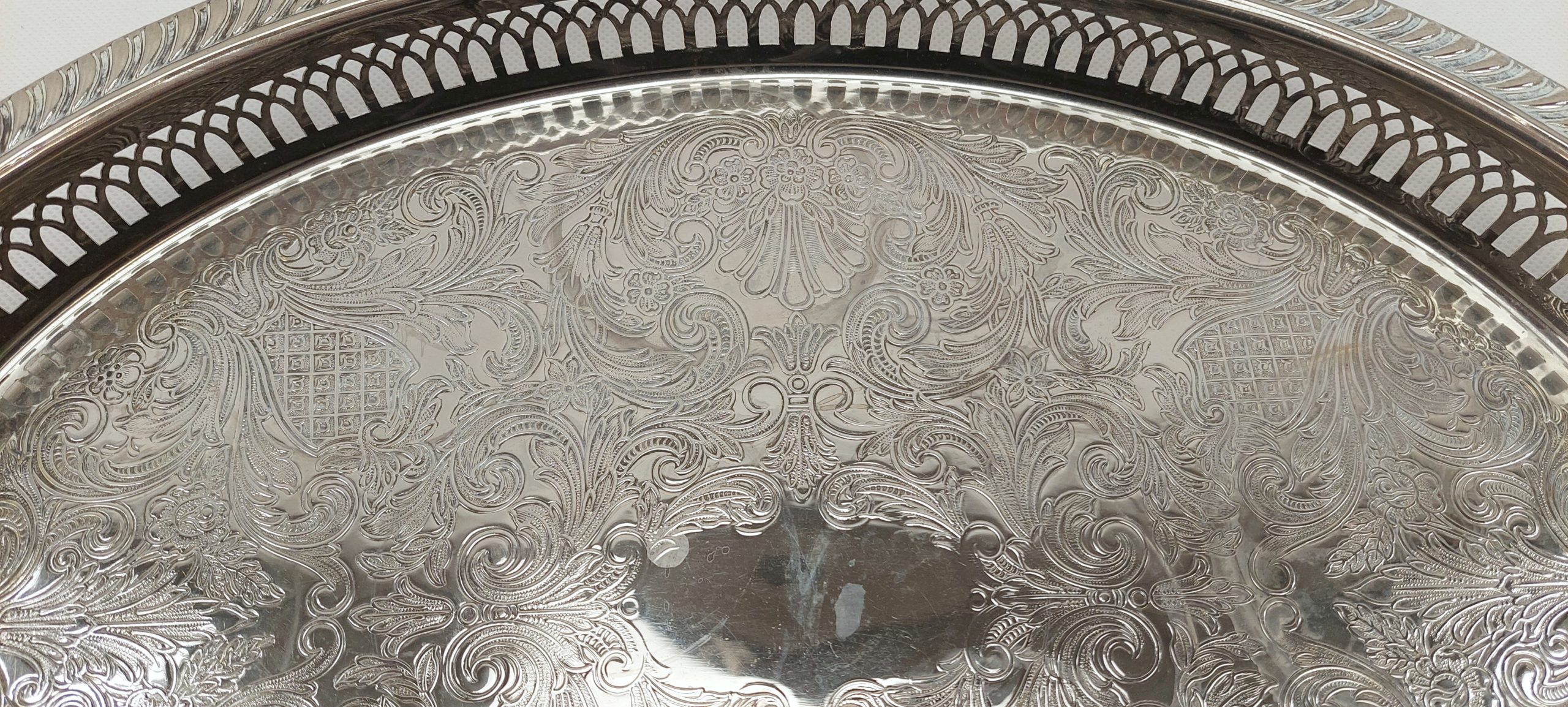 Handsome Large Silver Plated Tray By JMR With Scrollwork And Pierced Sides* - Image 4