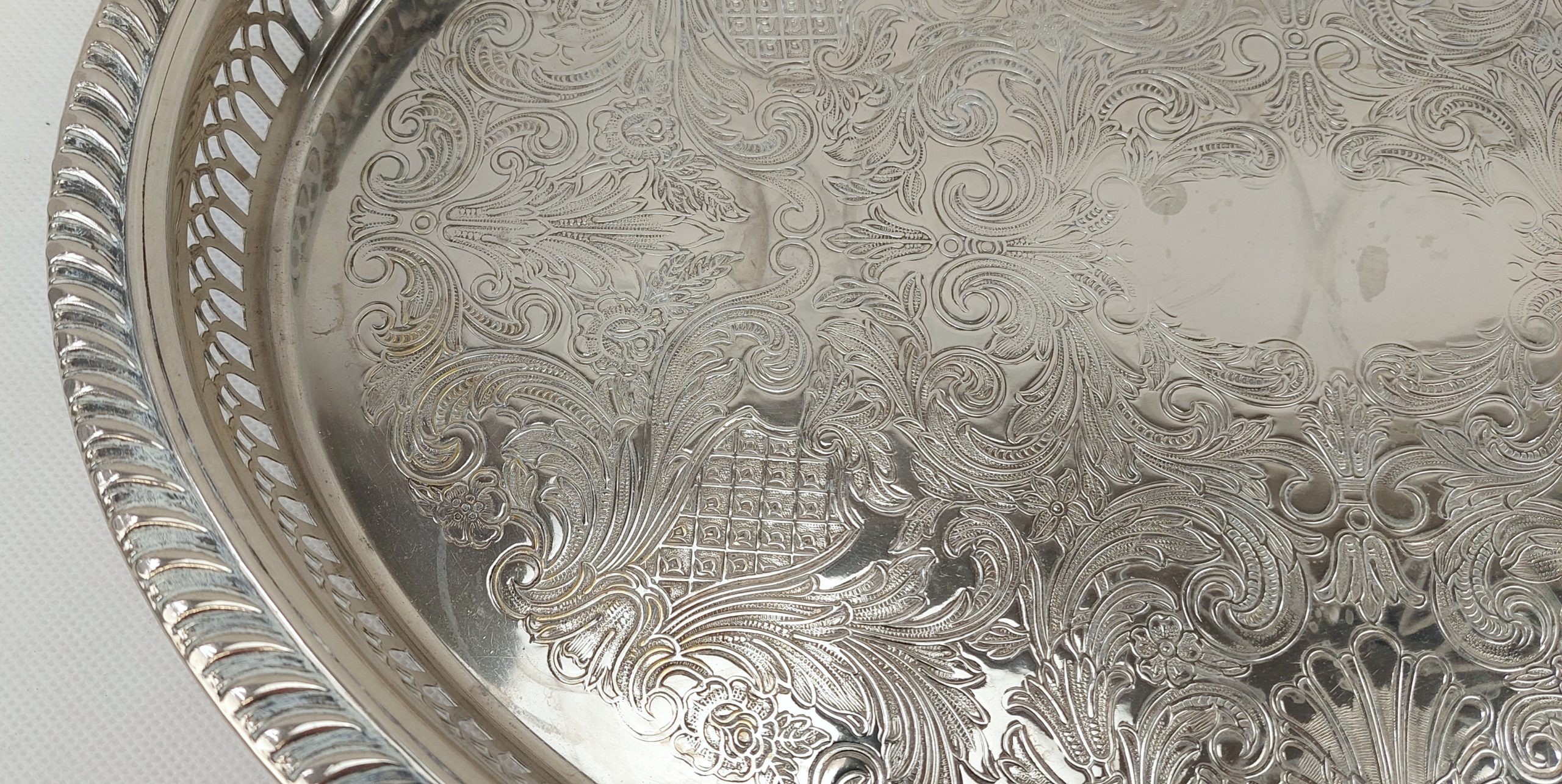 Handsome Large Silver Plated Tray By JMR With Scrollwork And Pierced Sides* - Image 6