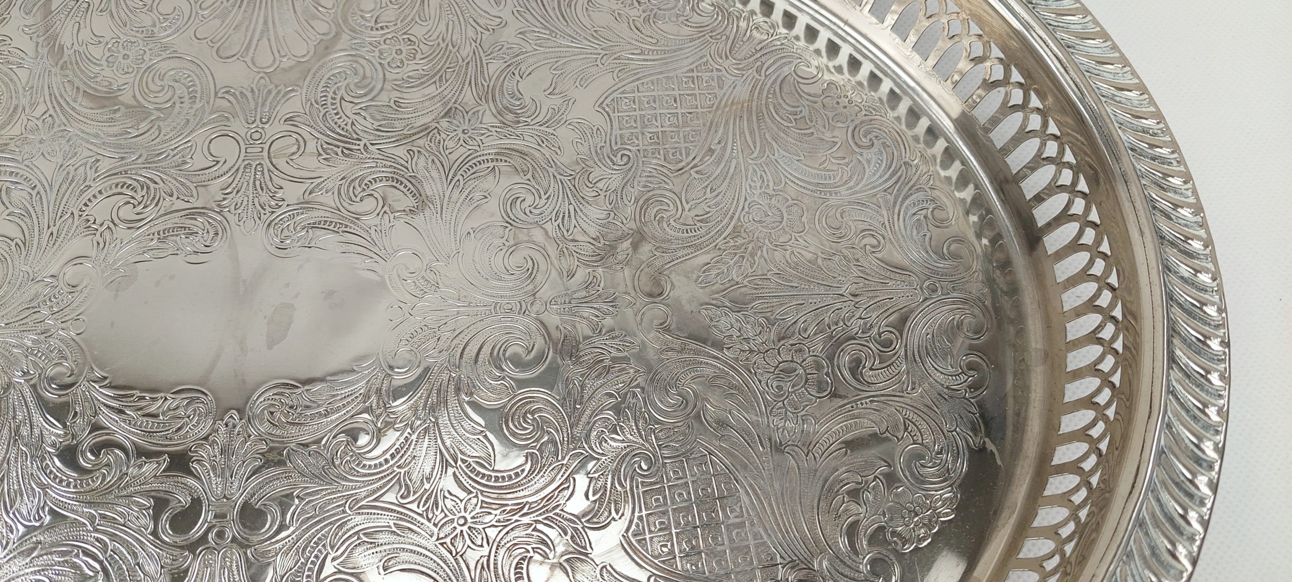 Handsome Large Silver Plated Tray By JMR With Scrollwork And Pierced Sides* - Image 7