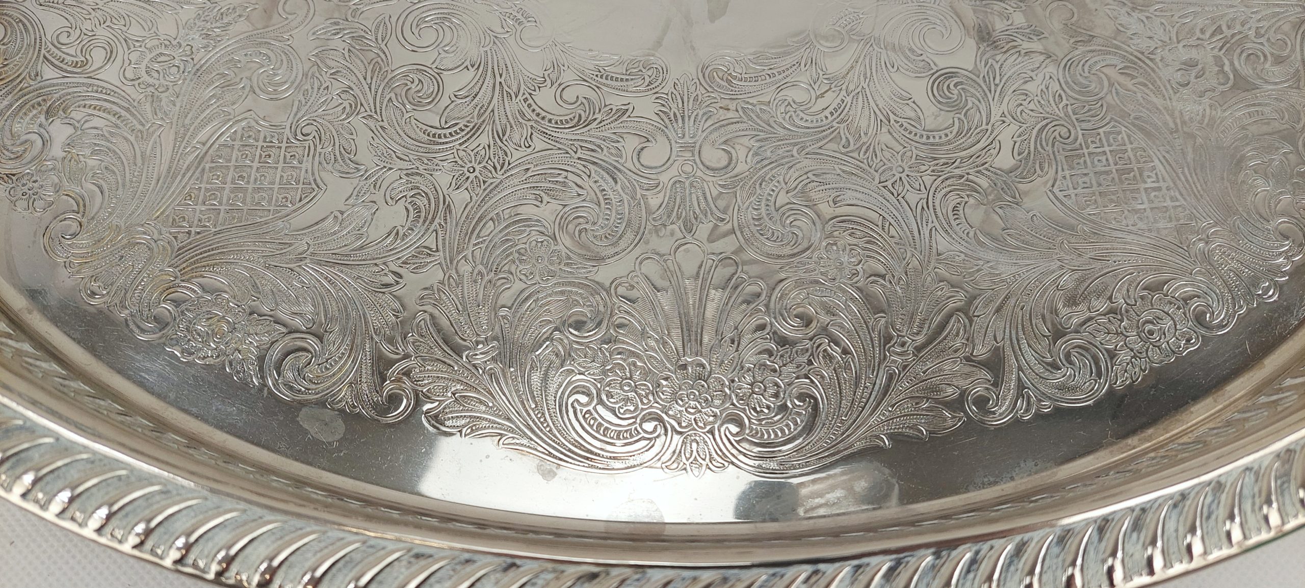 Handsome Large Silver Plated Tray By JMR With Scrollwork And Pierced Sides* - Image 5