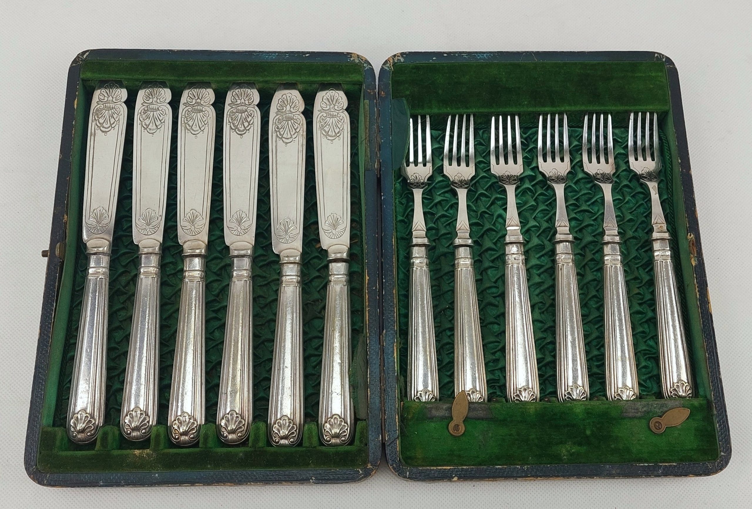 Cased Set of Six Silver Plate Knives & Forks