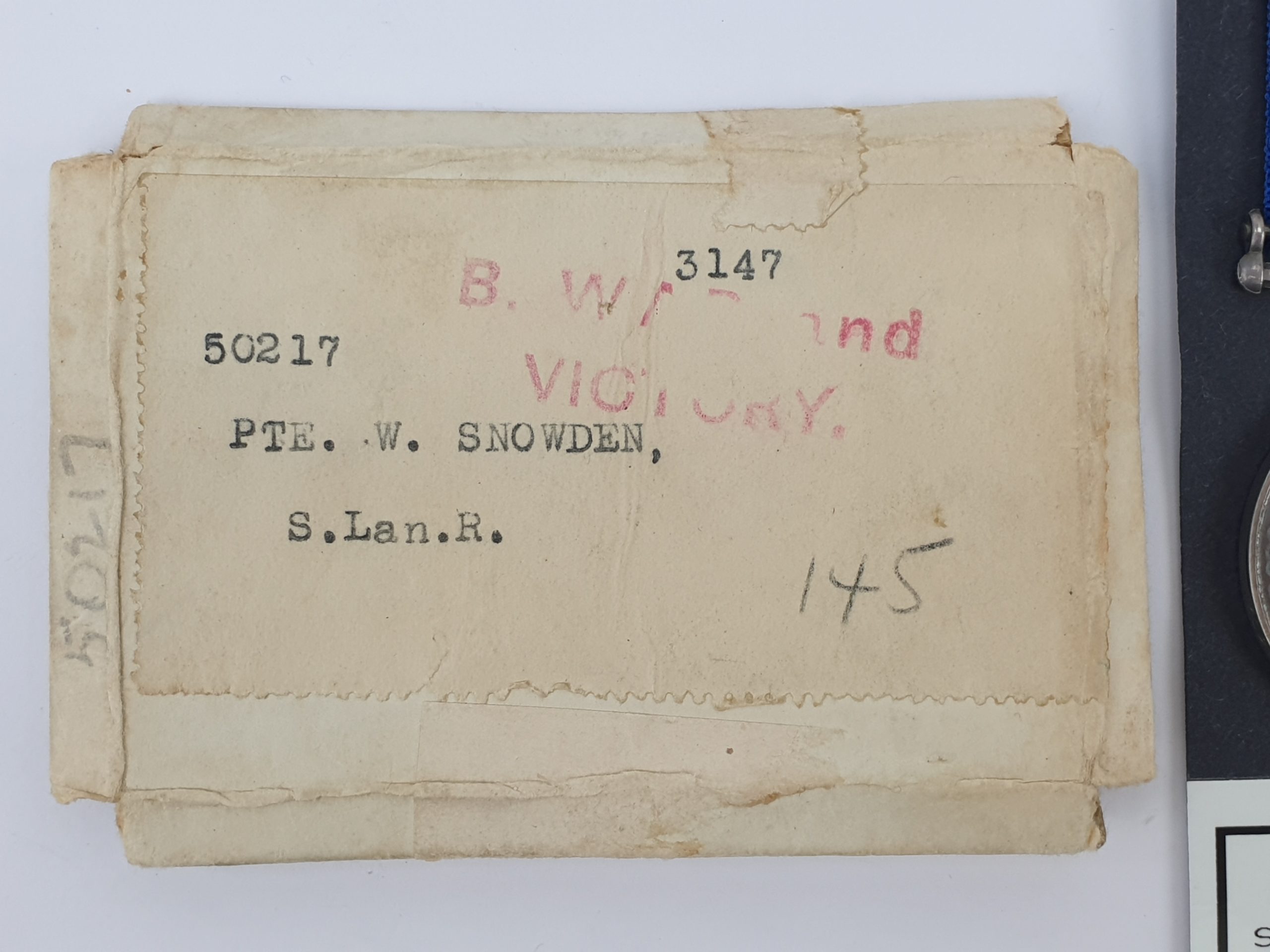 WW1 Medal Pair to 50217 Pte. Wesley Snowden South Lancashire Regiment - Image 2