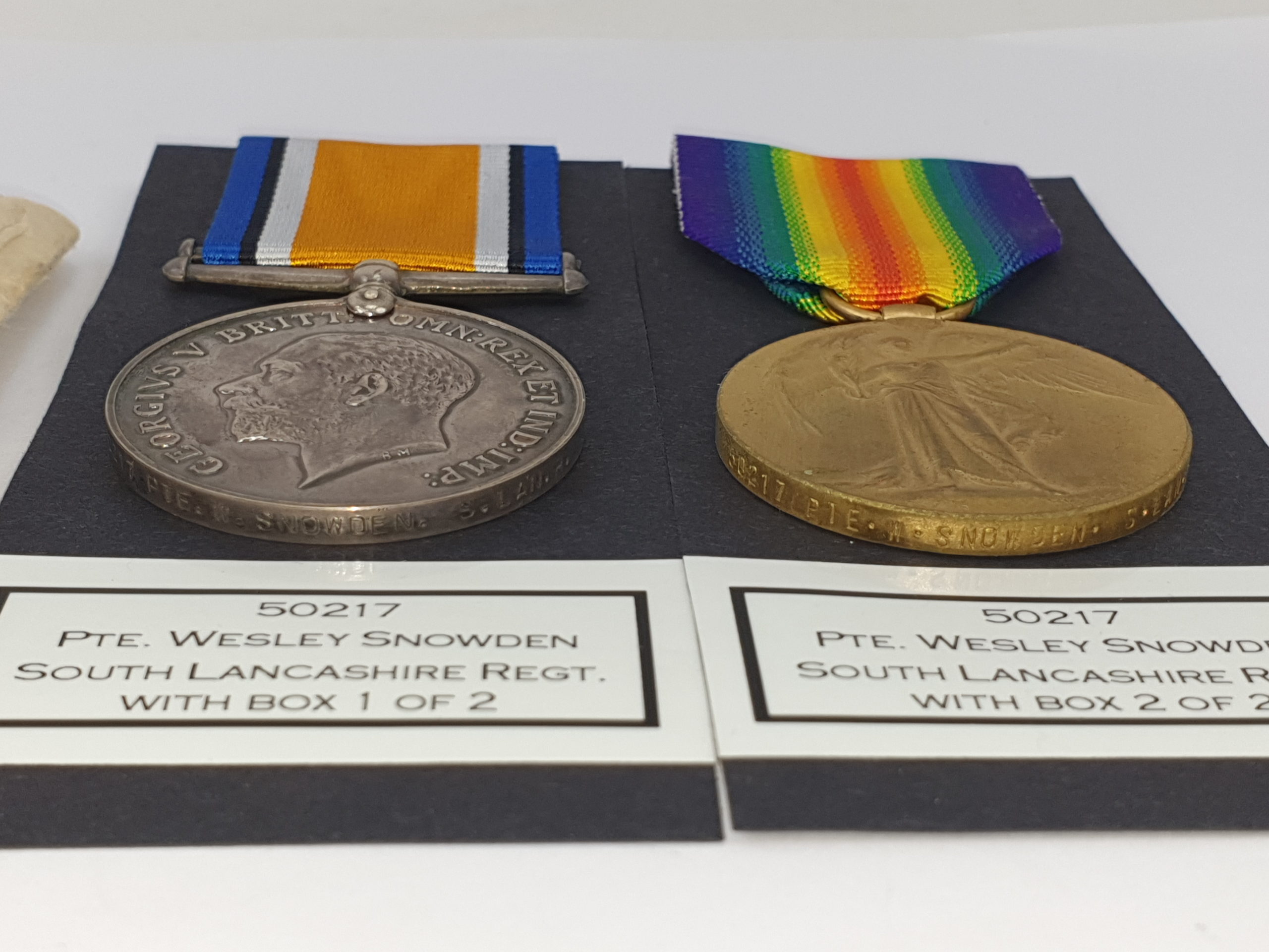 WW1 Medal Pair to 50217 Pte. Wesley Snowden South Lancashire Regiment - Image 3