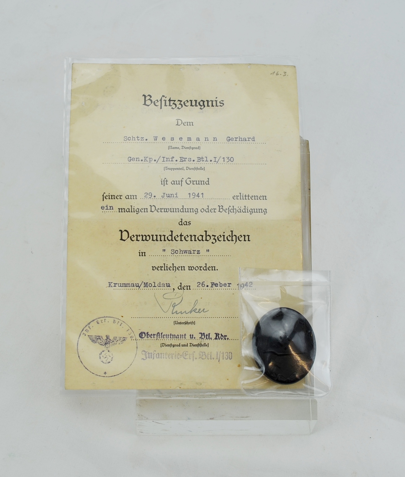 Genuine WW2 Nazi Wound Badge and Citation