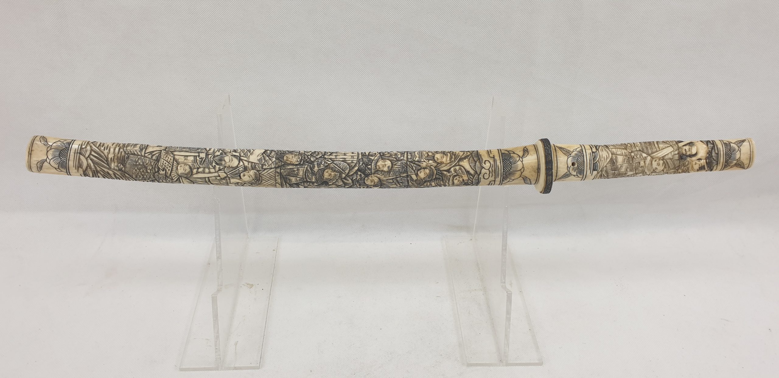 Japanese Signed Wakizashi Sword with Carved Bone Fittings - Image 2
