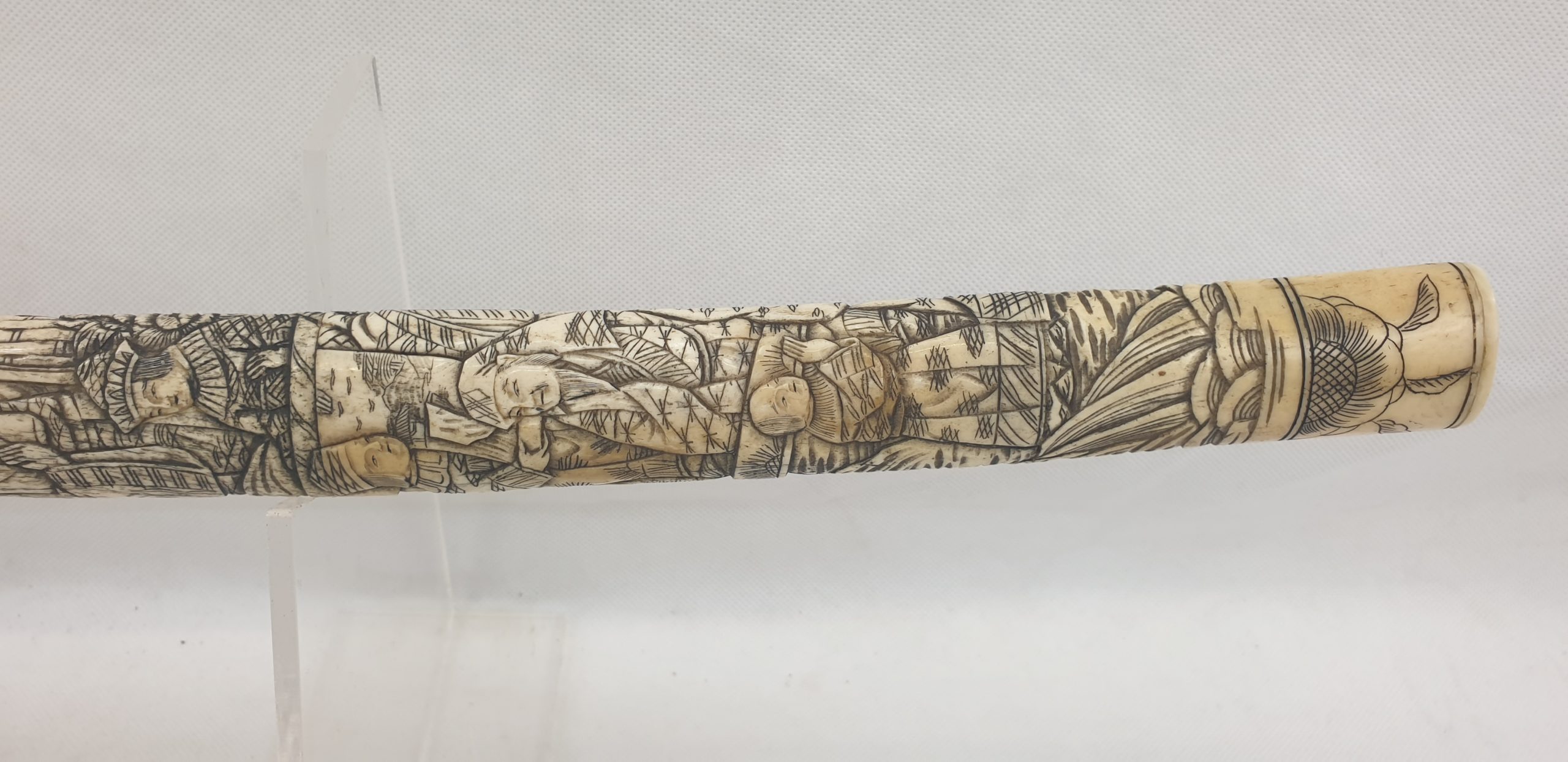Japanese Signed Wakizashi Sword with Carved Bone Fittings - Image 12
