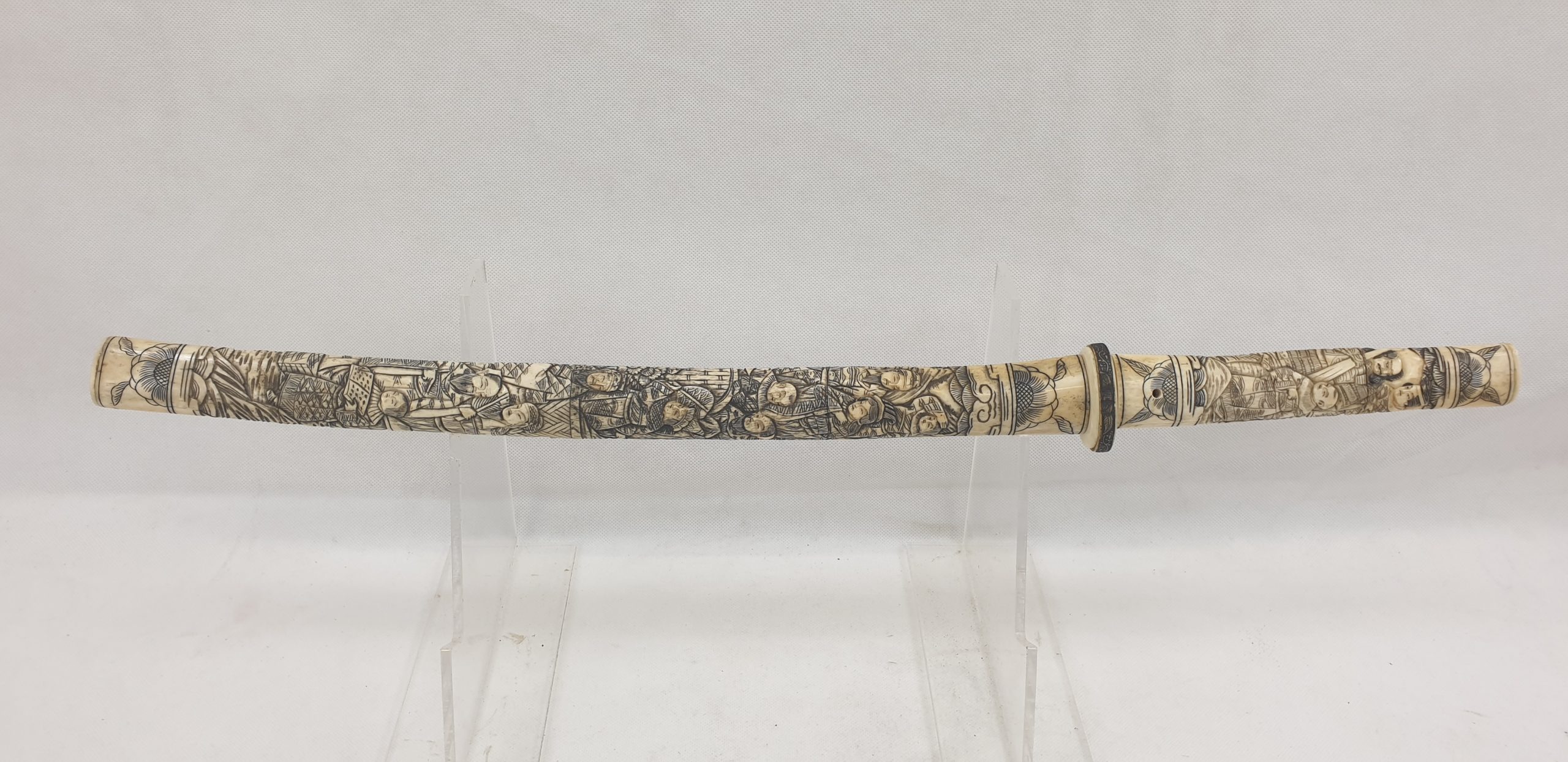 Japanese Signed Wakizashi Sword with Carved Bone Fittings - Image 3