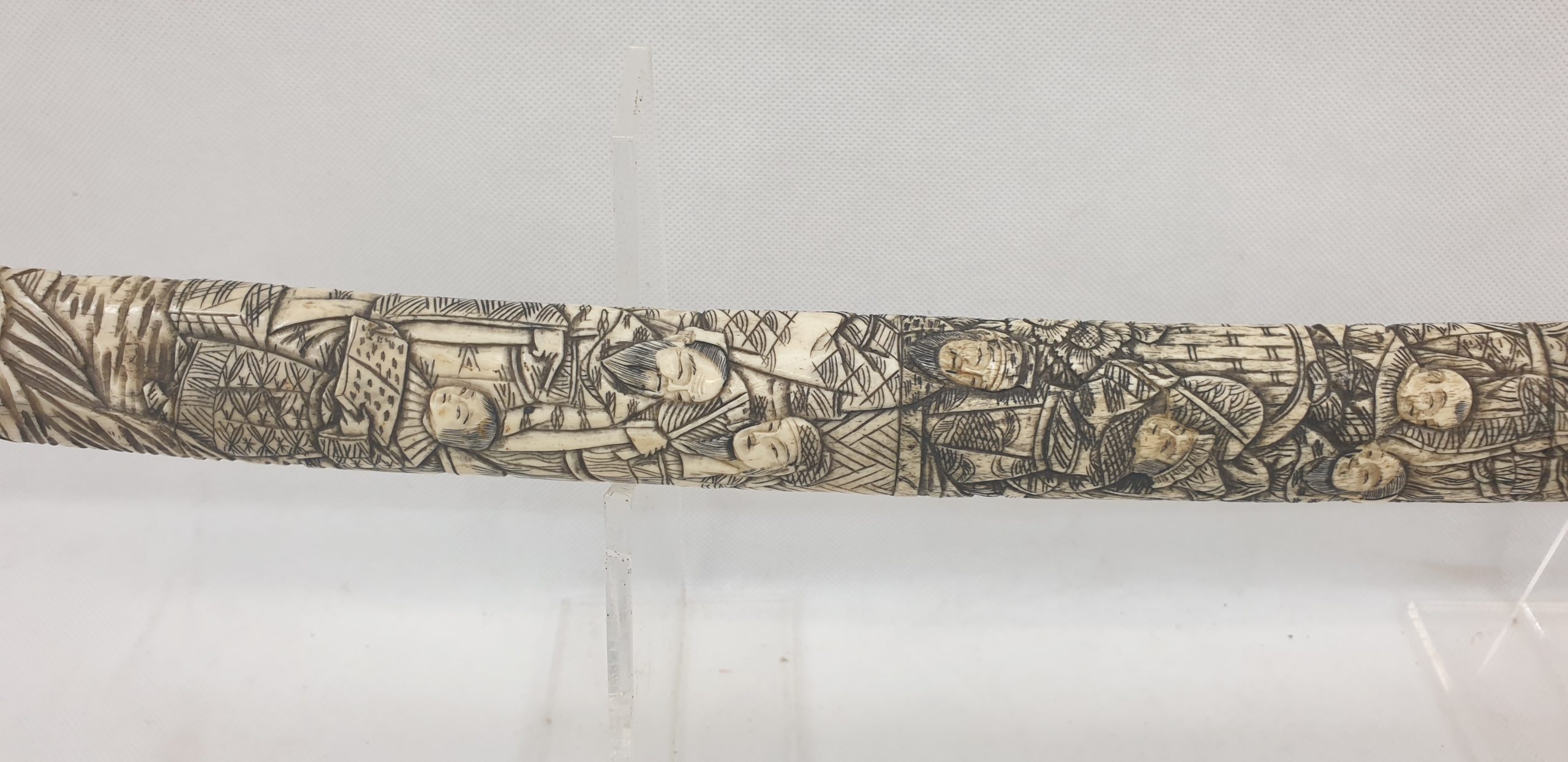 Japanese Signed Wakizashi Sword with Carved Bone Fittings - Image 6