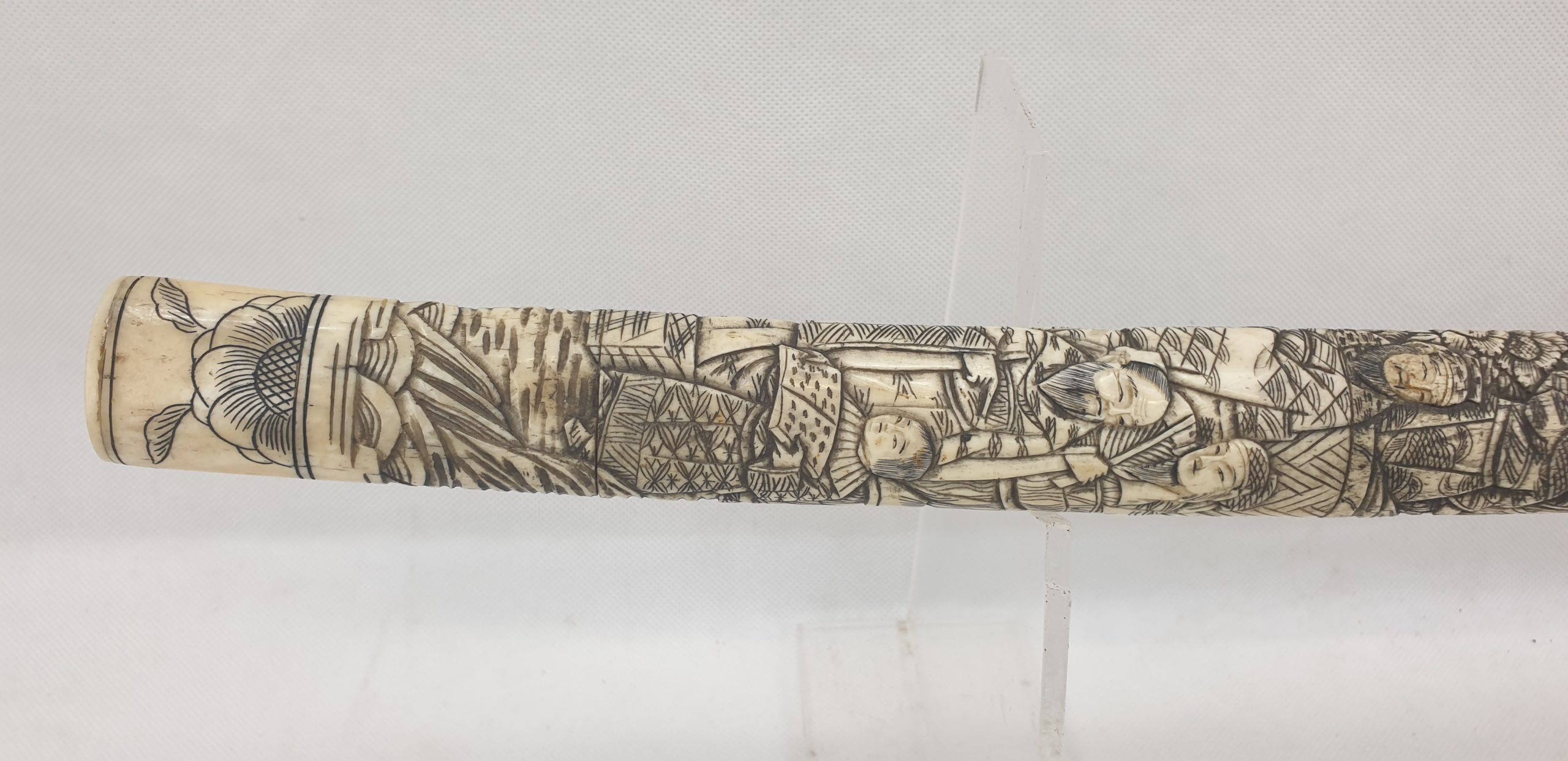Japanese Signed Wakizashi Sword with Carved Bone Fittings - Image 7