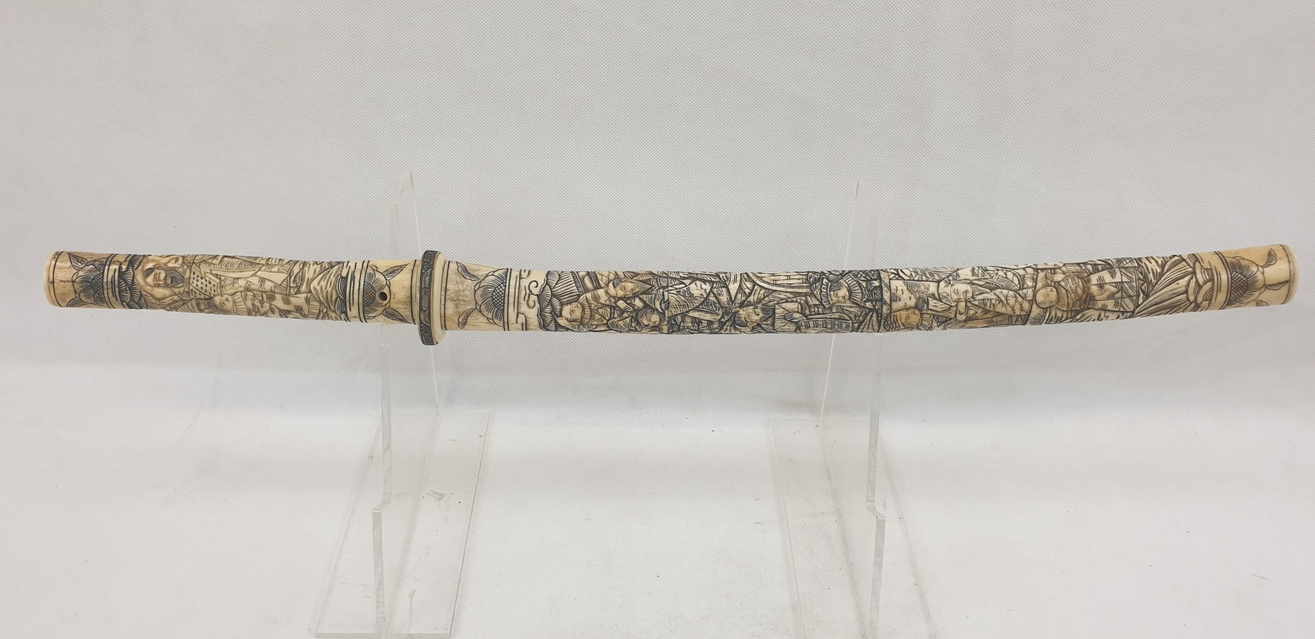 Japanese Signed Wakizashi Sword with Carved Bone Fittings - Image 8