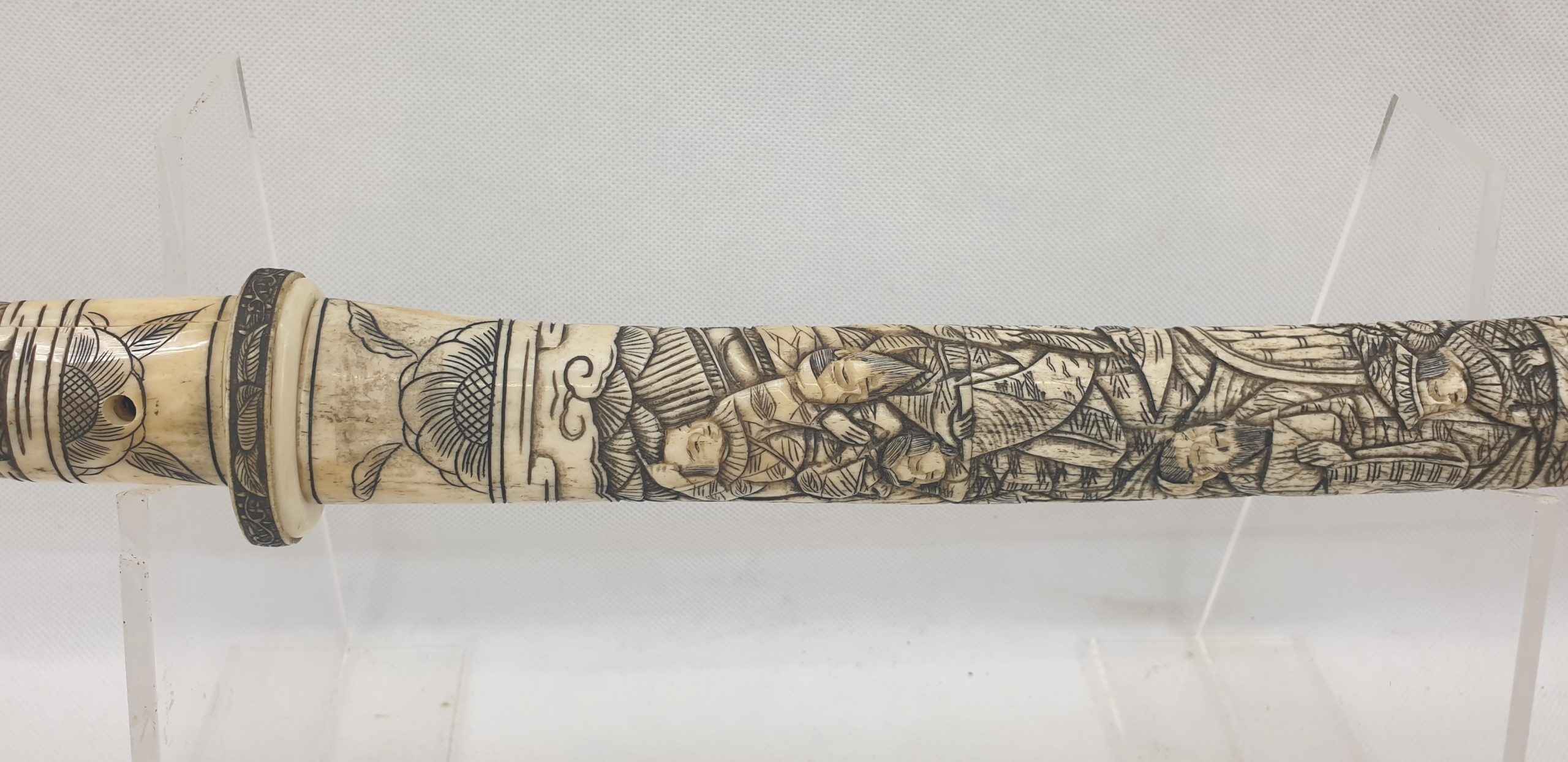 Japanese Signed Wakizashi Sword with Carved Bone Fittings - Image 10