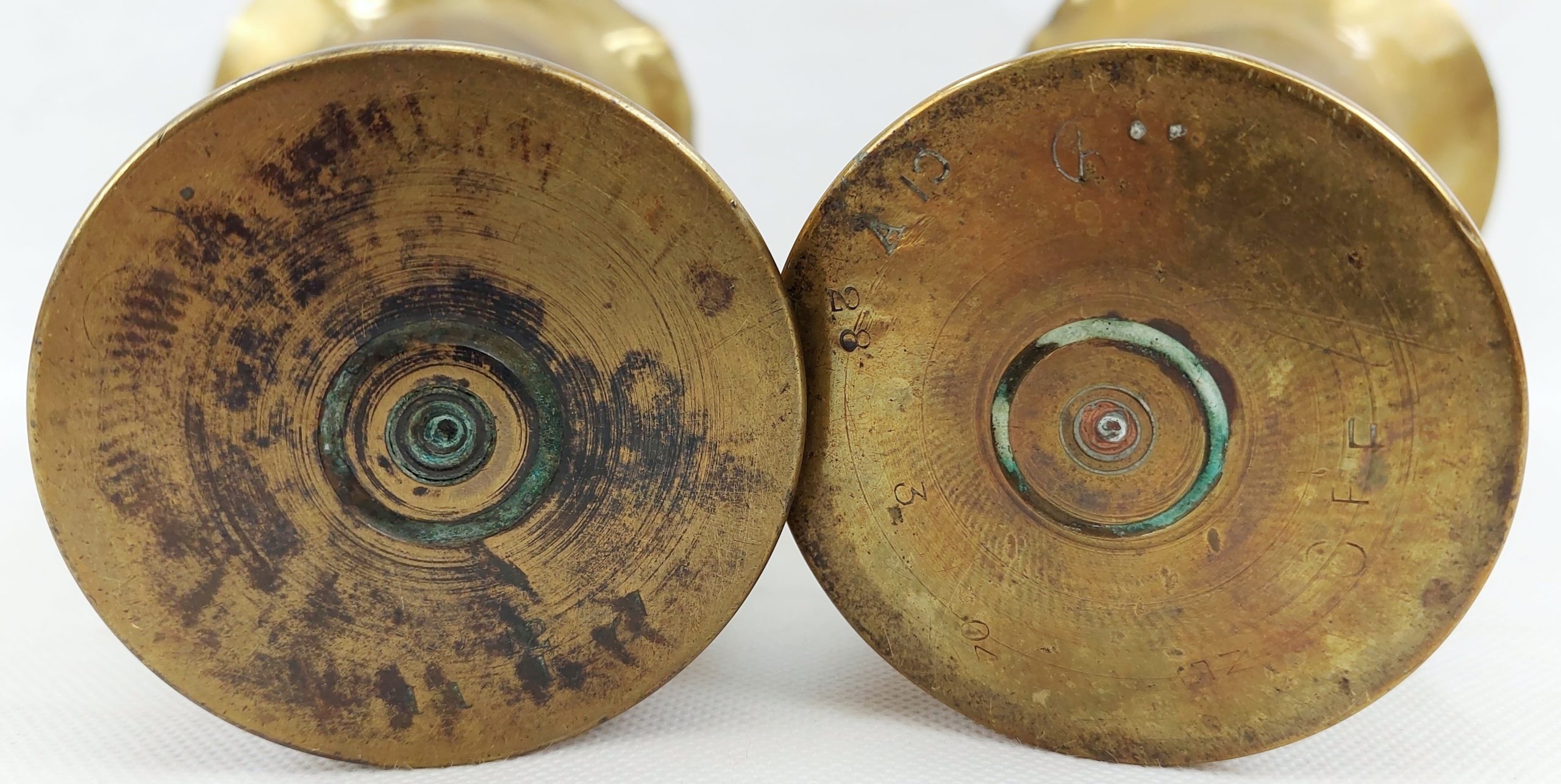 Pair Of WW1 Trench Art Shell Case Vases With Rose Cartouche Panels And Flared Rims* - Image 2