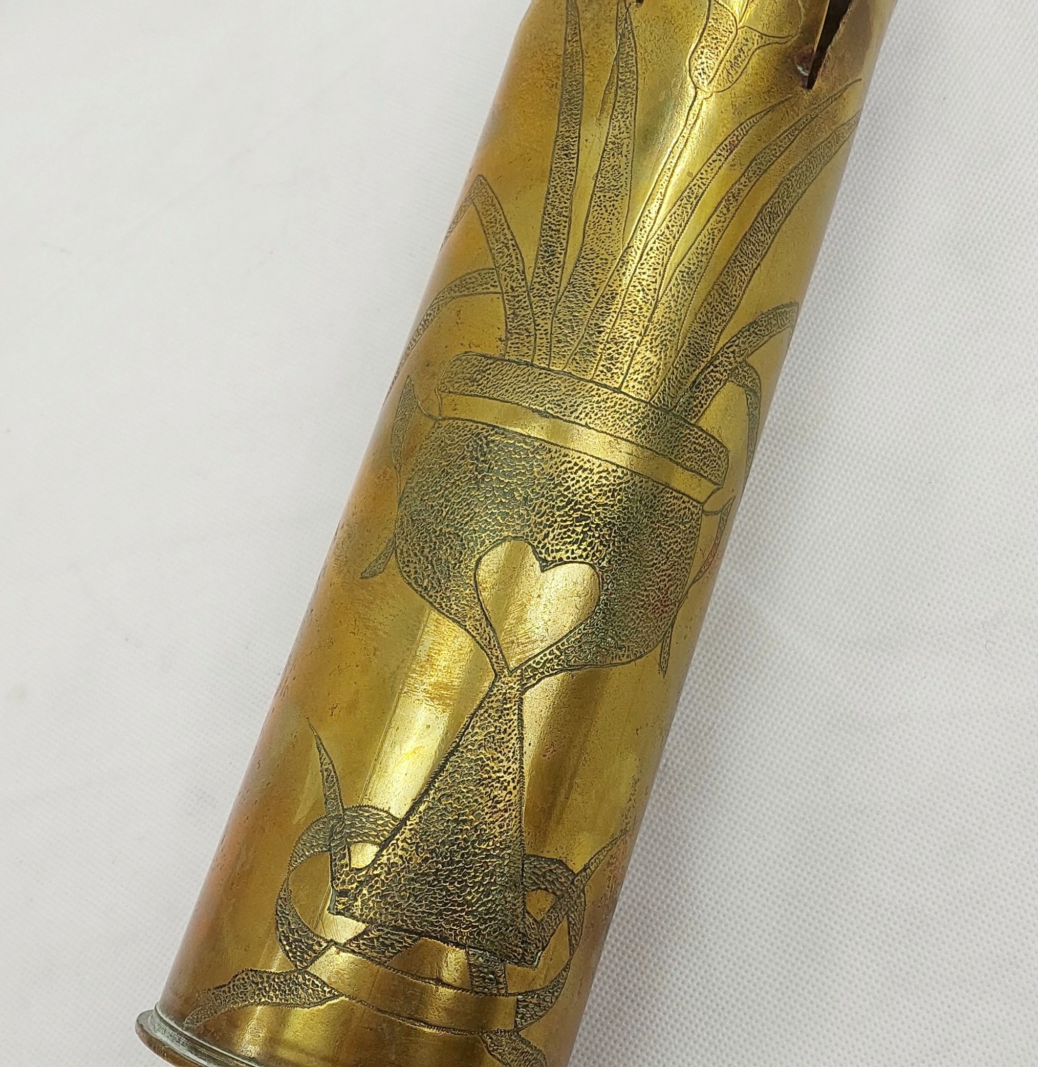WW1 1915 Trench Art Shell Case Etched With A Lily In An Urn* - Image 5
