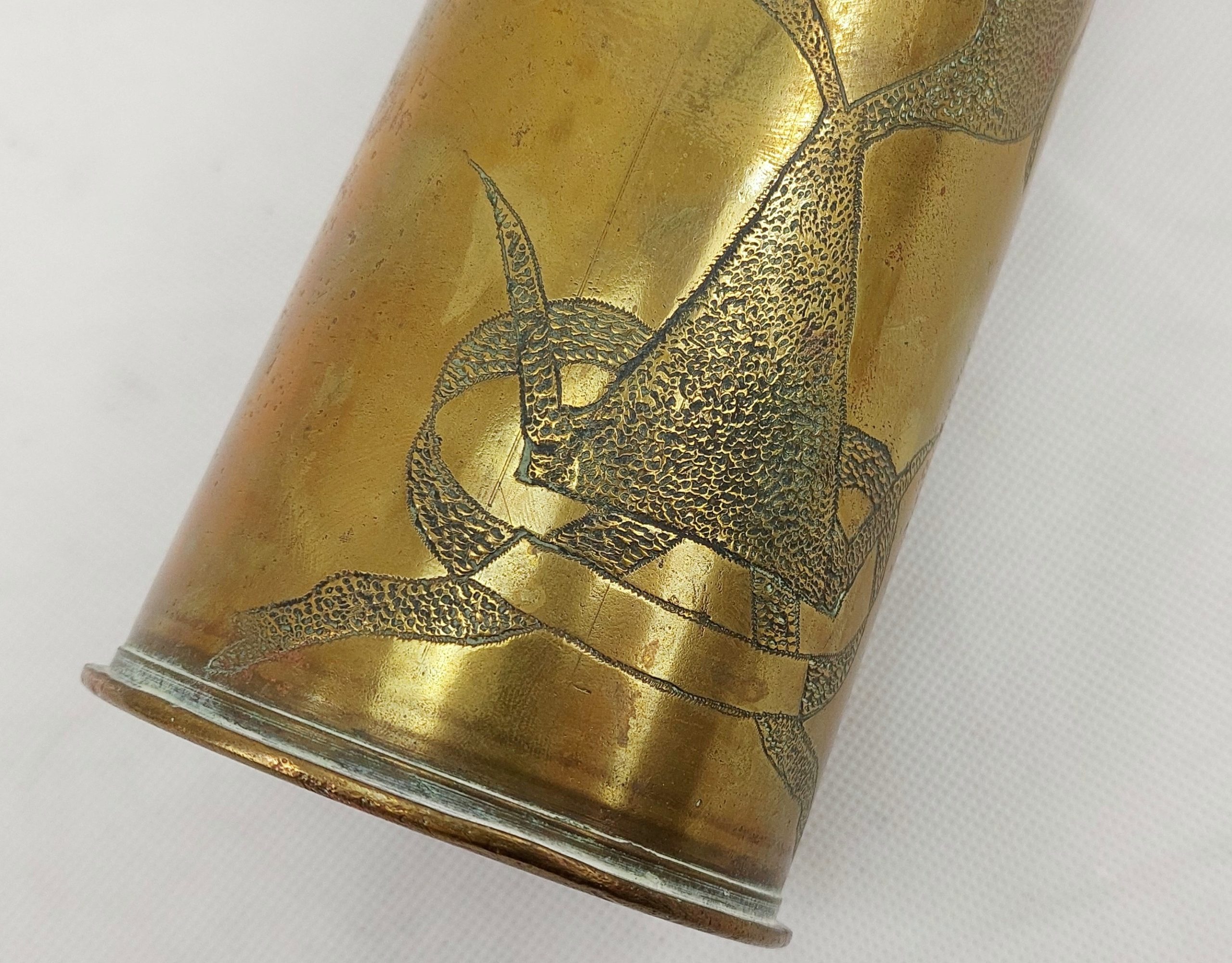 WW1 1915 Trench Art Shell Case Etched With A Lily In An Urn* - Image 6