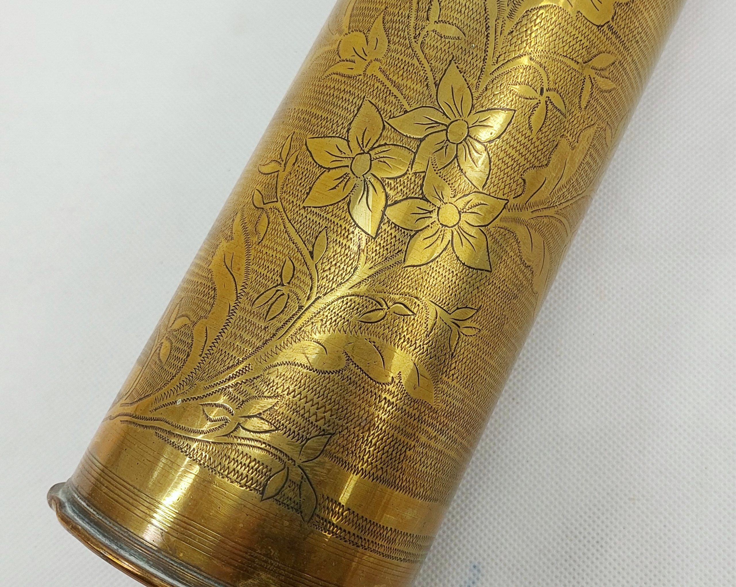 WW1 75mm Trench Art Shell Case Embossed With A Floral Spray* - Image 8
