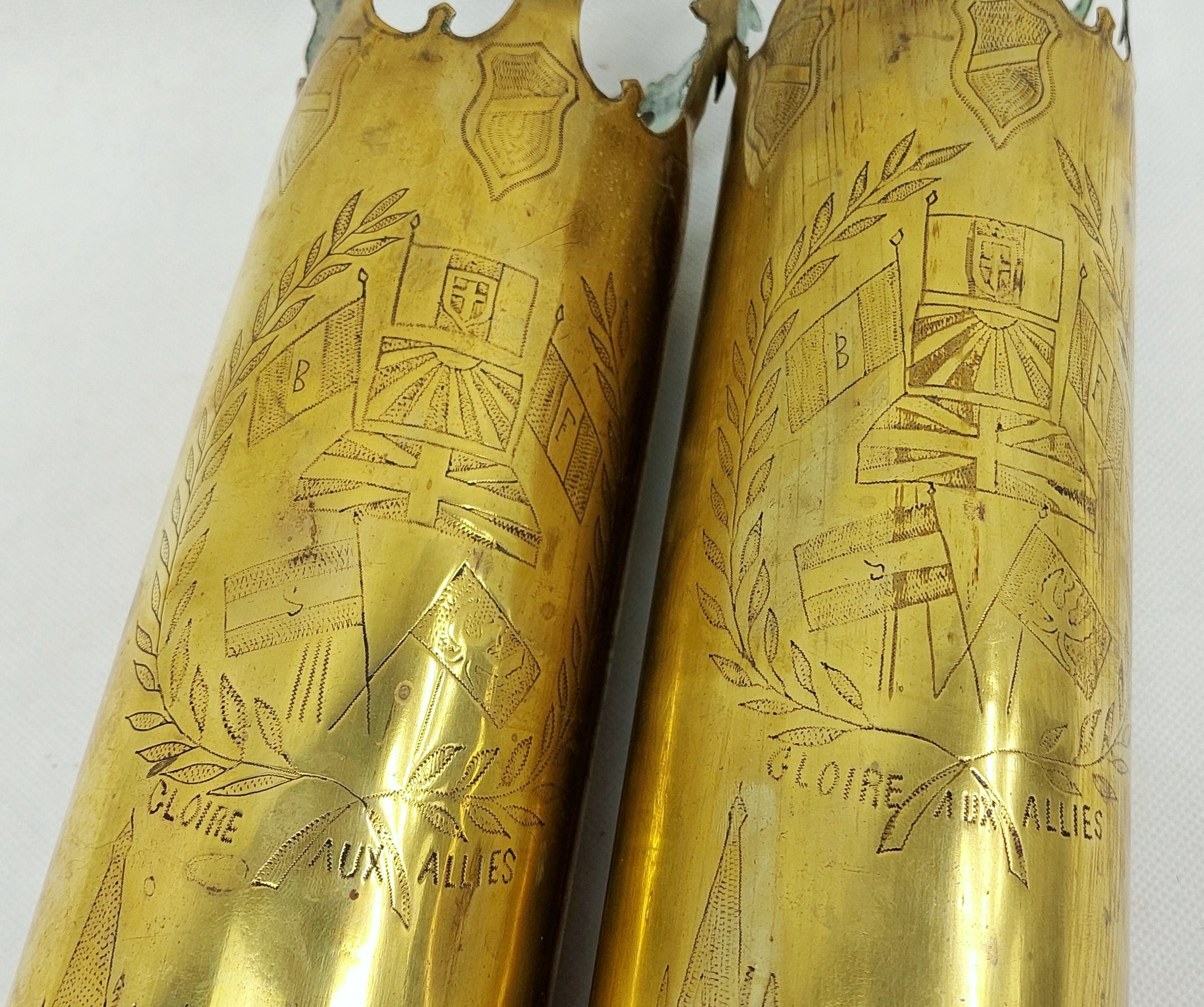 WW1 75mm Trench Art Ypres Shell Case Pair* - Image 3