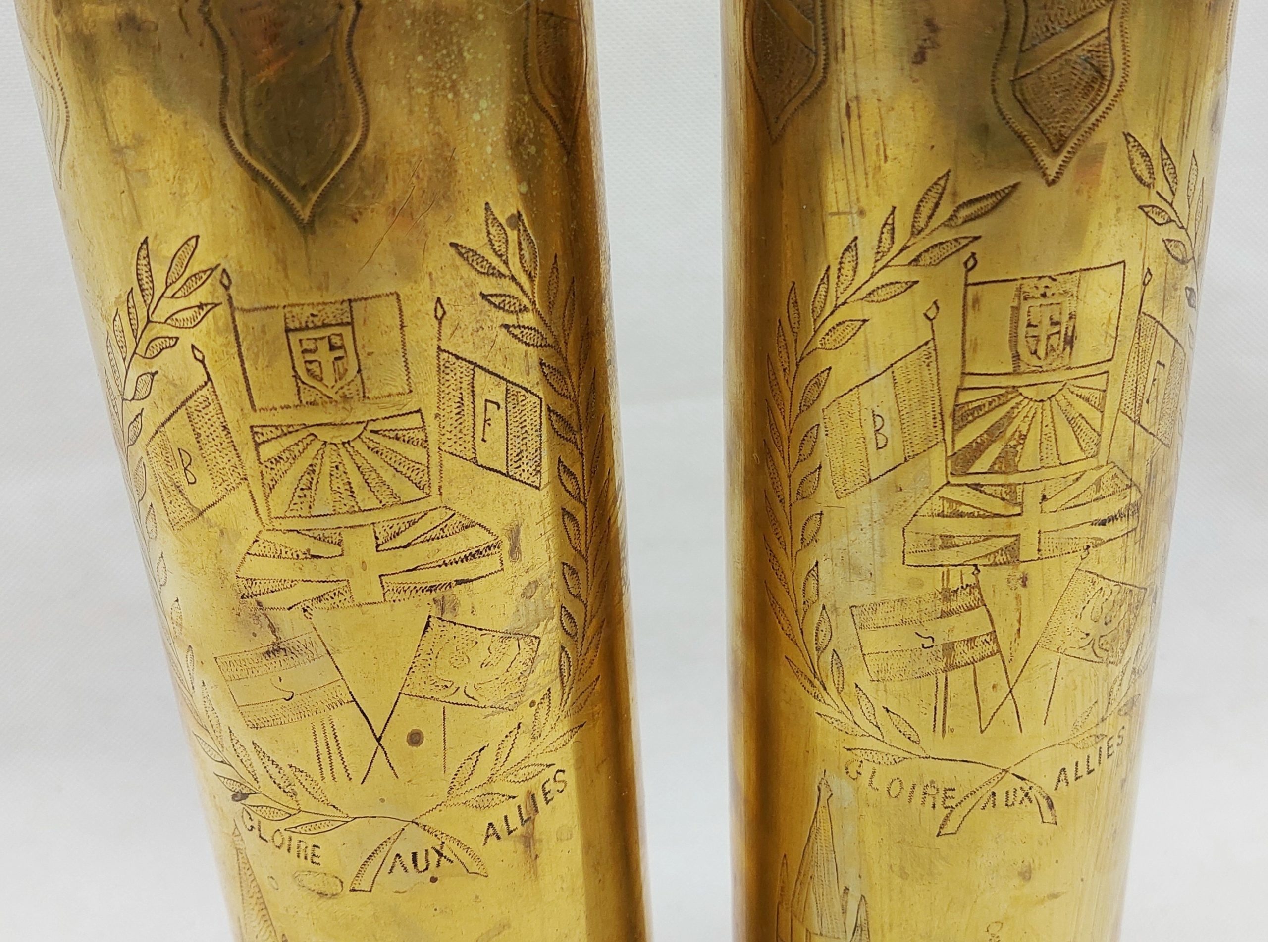 WW1 75mm Trench Art Ypres Shell Case Pair* - Image 11