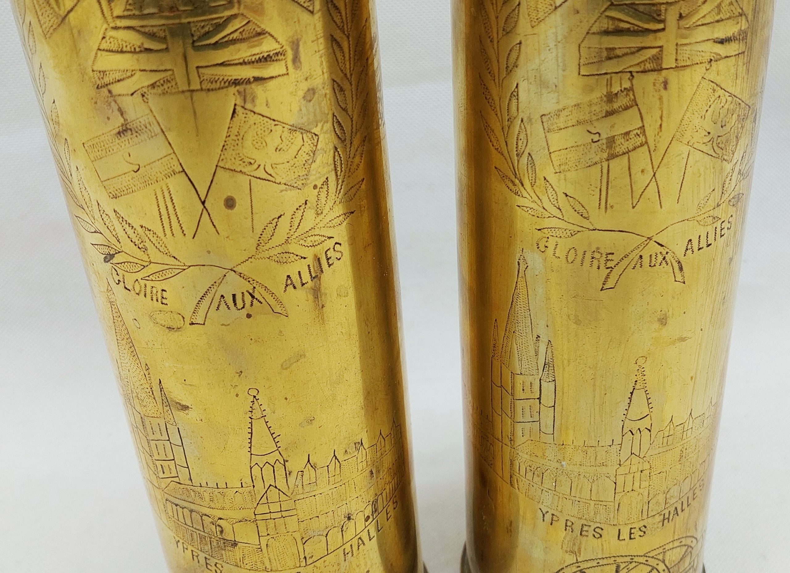 WW1 75mm Trench Art Ypres Shell Case Pair* - Image 10