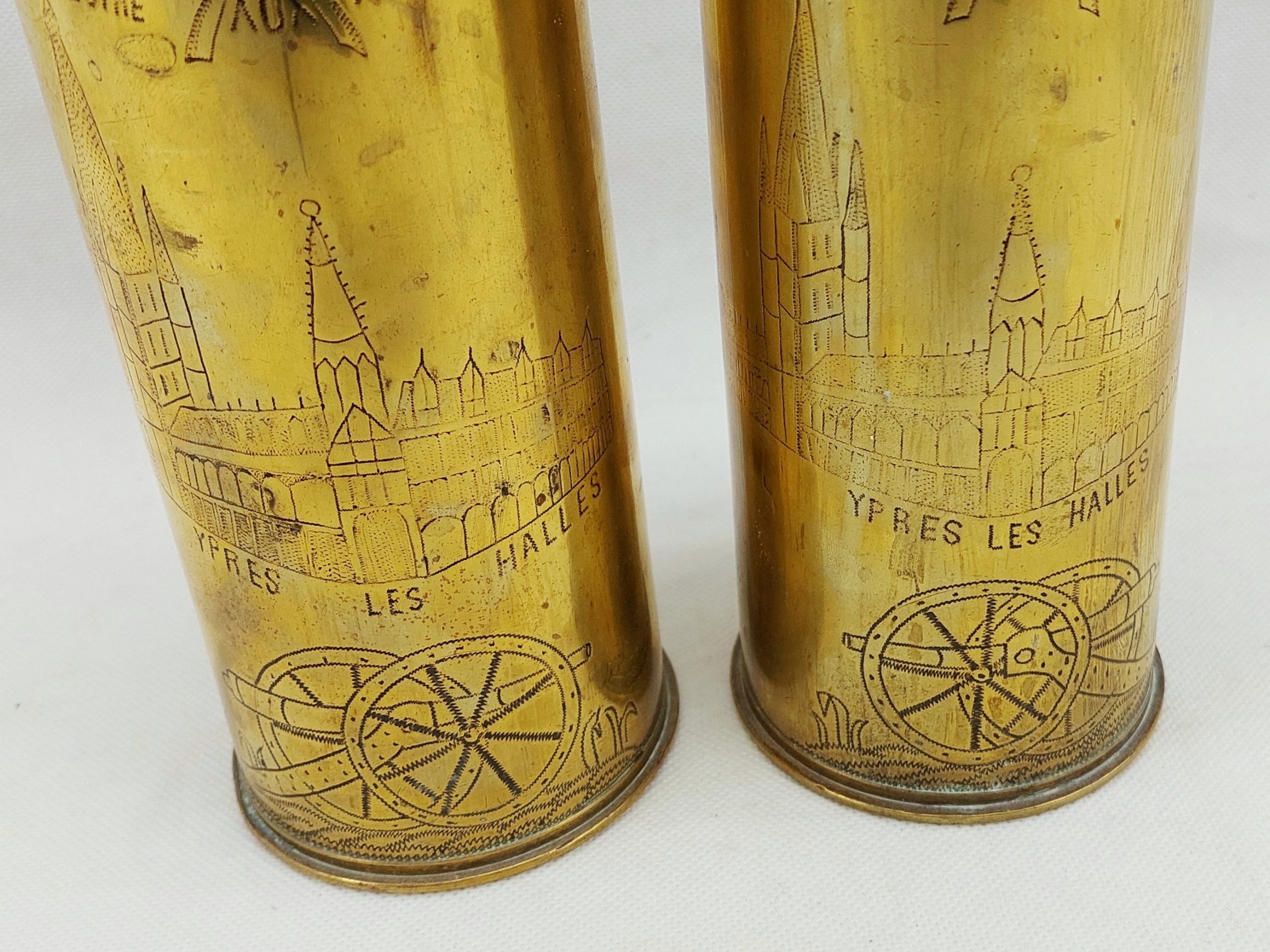 WW1 75mm Trench Art Ypres Shell Case Pair* - Image 9