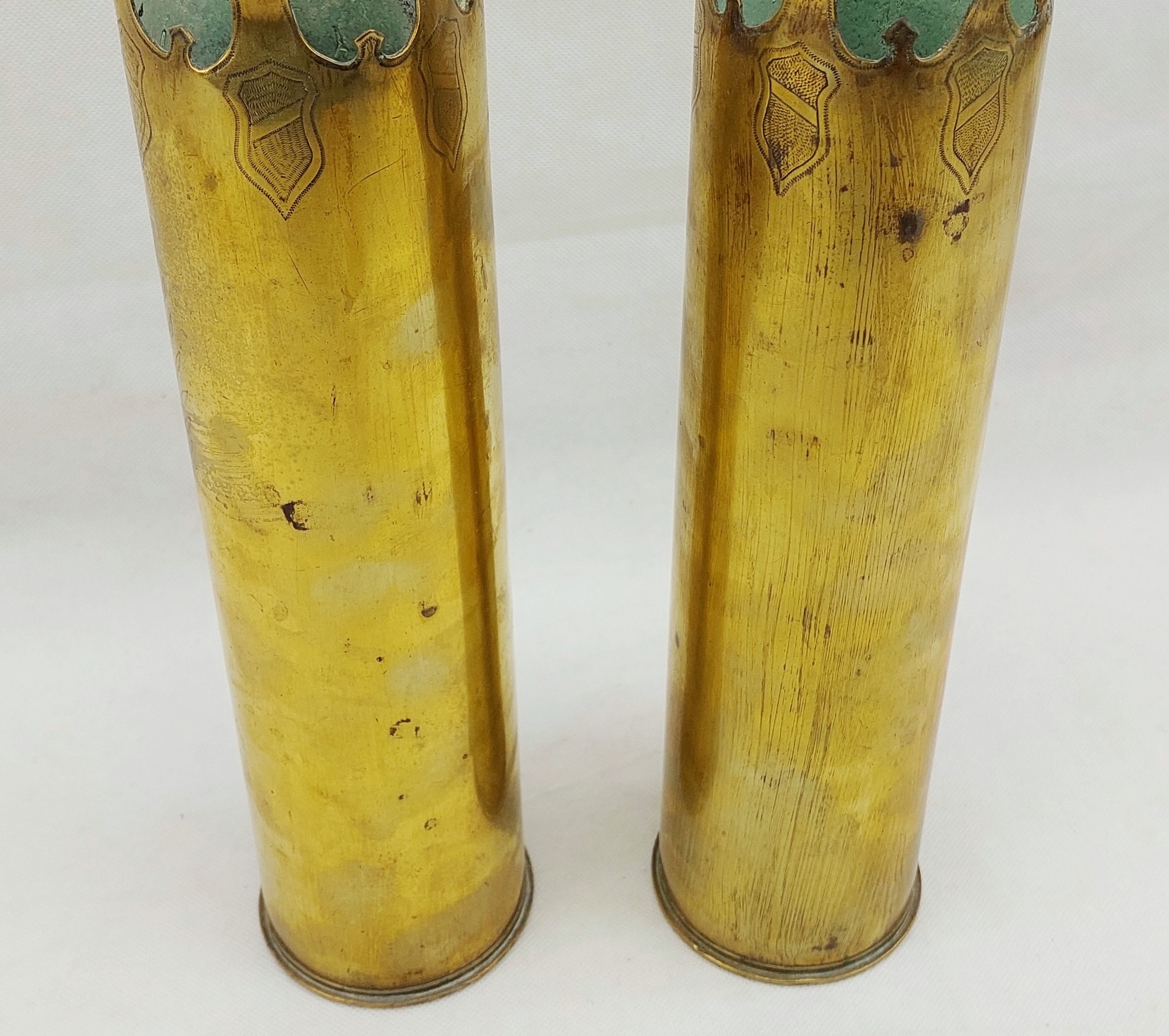 WW1 75mm Trench Art Ypres Shell Case Pair* - Image 7