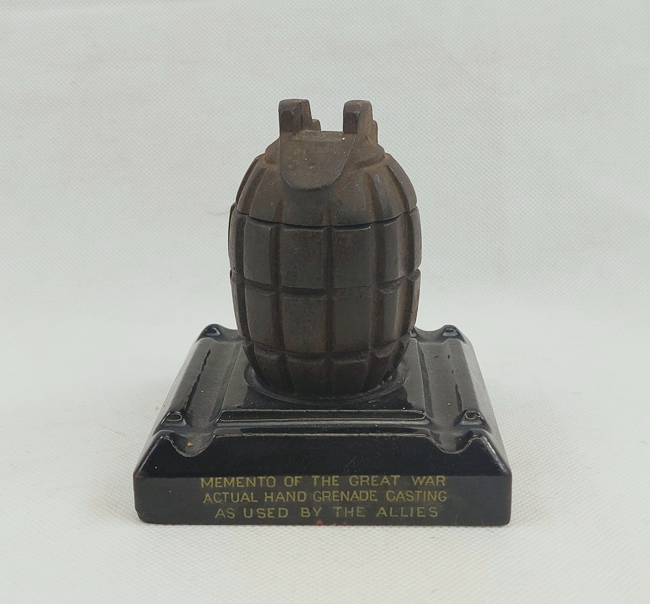 WW1 Trench Art Mills Bomb Converted To An Inkwell On A Ceramic Stand
