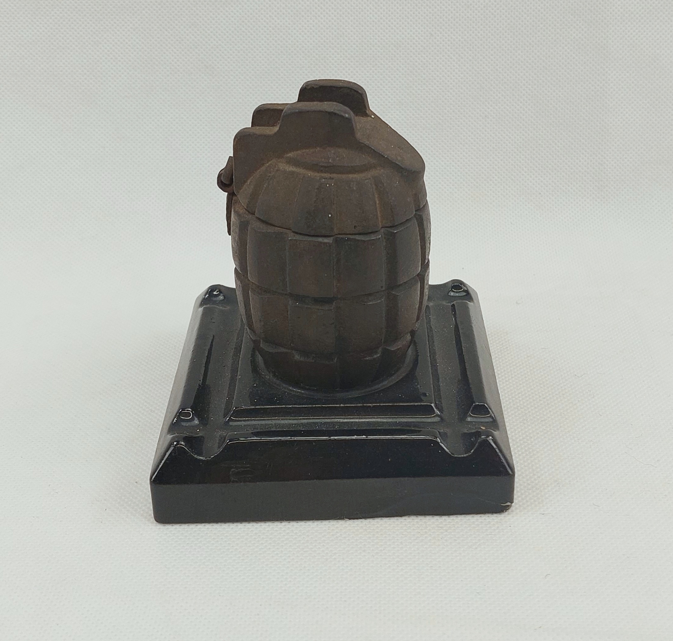 WW1 Trench Art Mills Bomb Converted To An Inkwell On A Ceramic Stand - Image 4