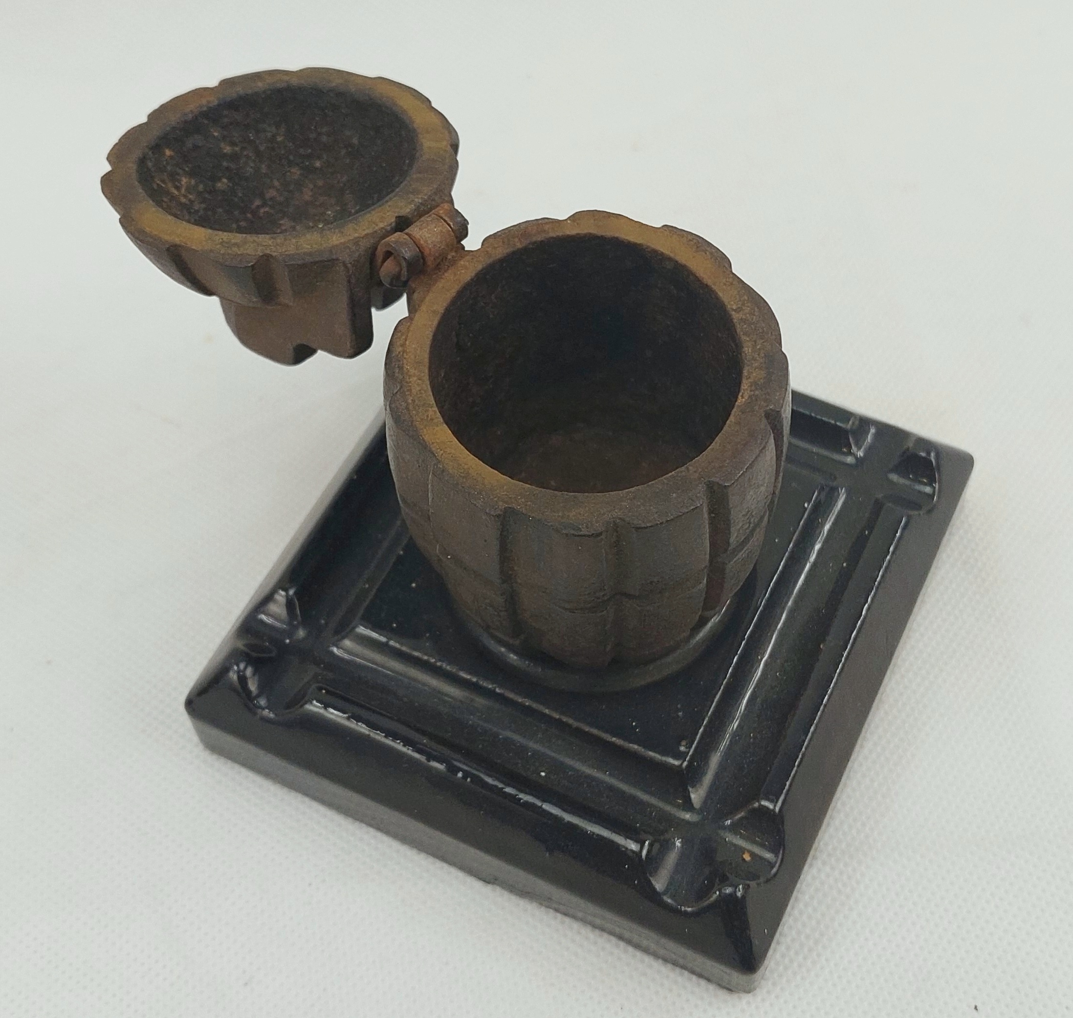 WW1 Trench Art Mills Bomb Converted To An Inkwell On A Ceramic Stand - Image 2