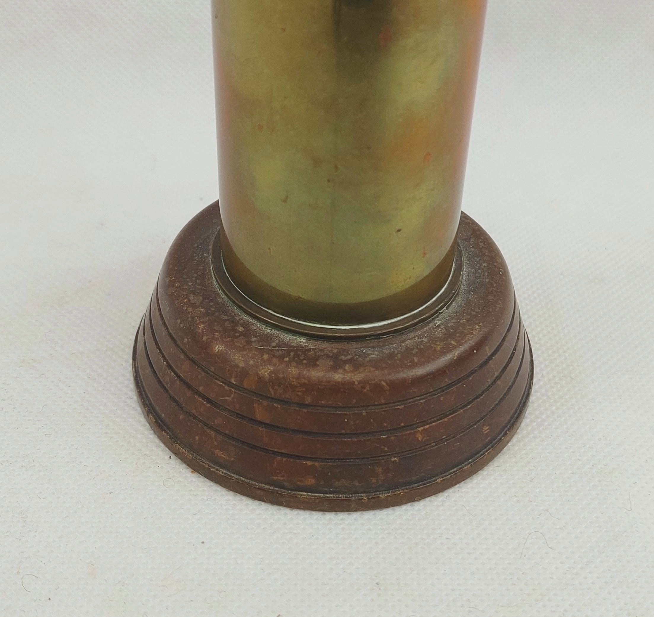 WW1 Trench Art Vase Shell Case On Bakelite Stand With Flared Lip - Image 3
